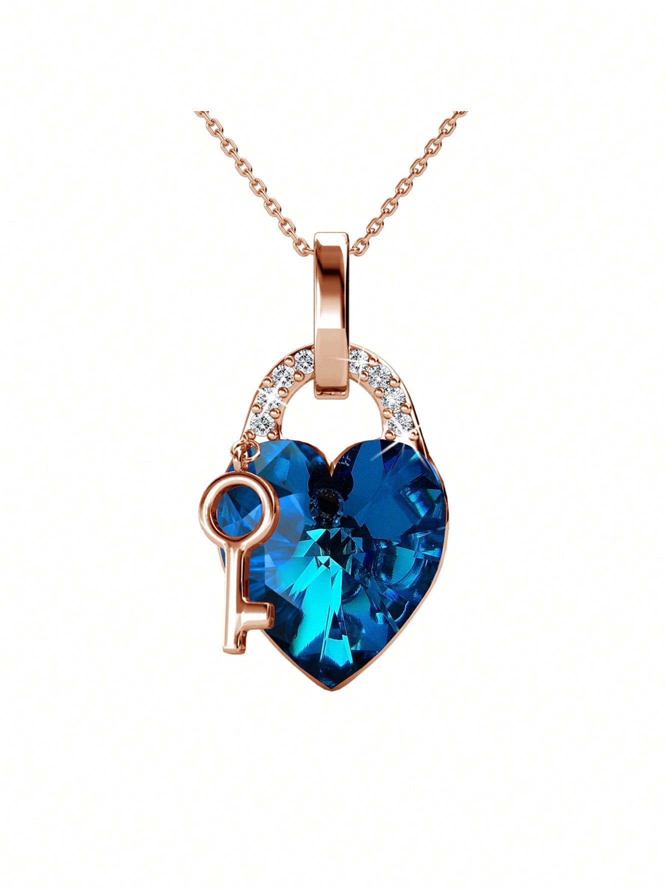 Fashionable Heart Shaped Pendant With Blue Austrian Crystal Necklace For Women, Versatile Jewelry-Rose Gold-1