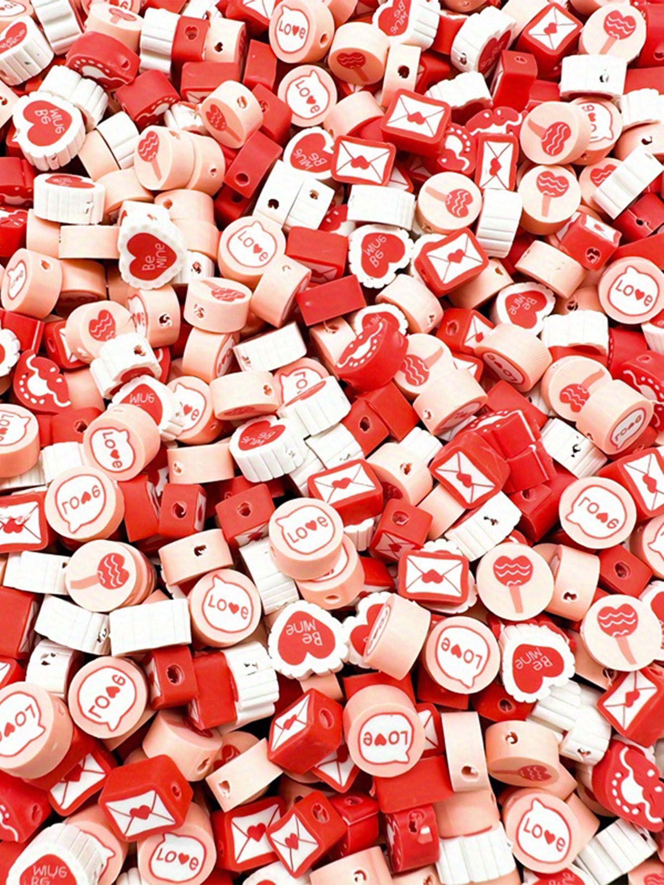 100Pcs/Pack Valentine'S Day Theme Polymer Clay Love Beads Loose Beads Red Lucky Clay Beads For DIY Jewelry Making Bracelet Necklace Accessories--1