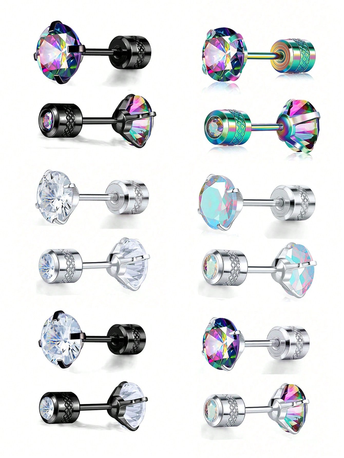 1pair Fashionable & Versatile 6mm Cubic Zirconia & Stainless Steel Stud Earrings, Suitable For Daily Wear For Women--1