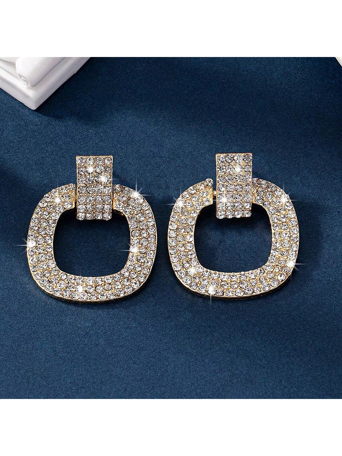 Valentine'S Day Gift  Elegant Geometric Rhinestone Square  Earrings-Yellow Gold-1