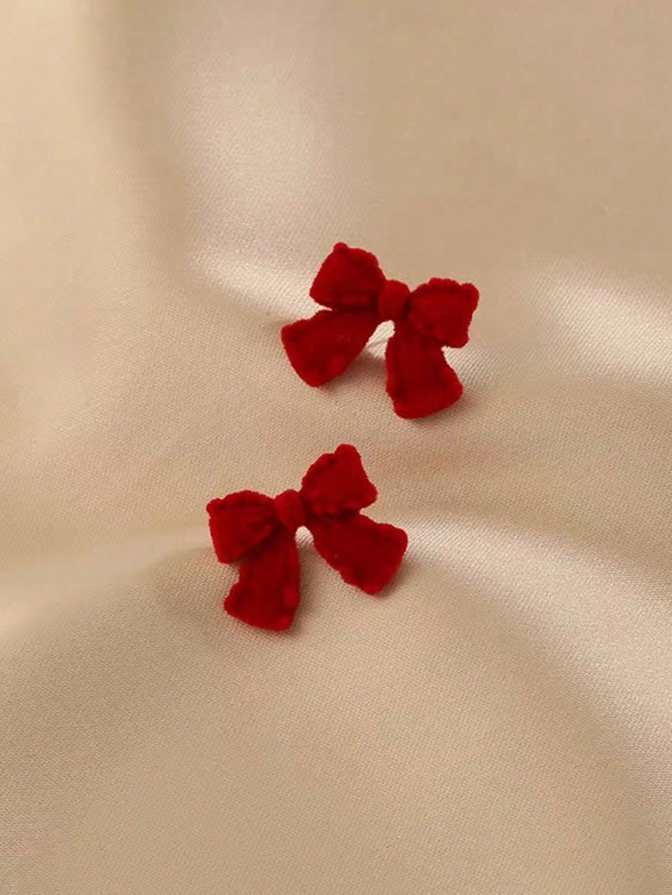 1pair Autumn/Winter Plush Red Bowknot Elegant Stud Earrings For Women-Red-1