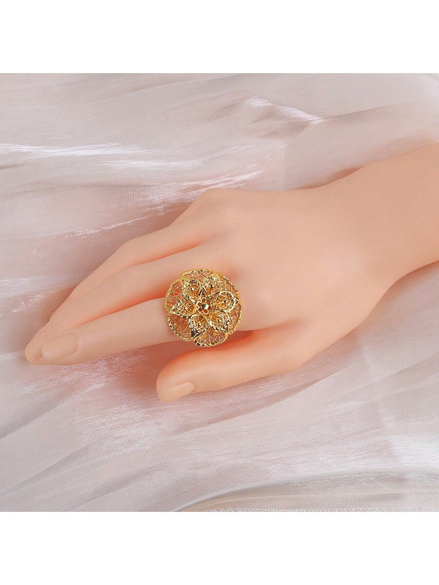 Women'S Gold-Plated Copper Flower Ring, Wedding Party Gift Ring--1