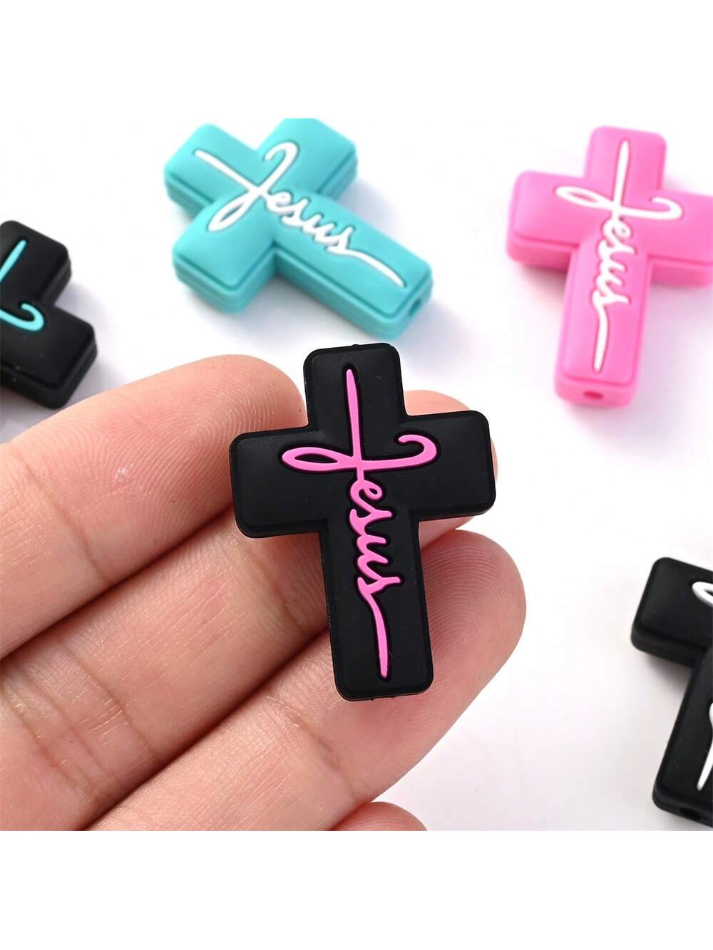 1Piece Multi Style And Patterns Cute Fashion Silicone Cross Jesus Accessories For Key Chain Bracelet Necklace DIY Jewelry Making--1