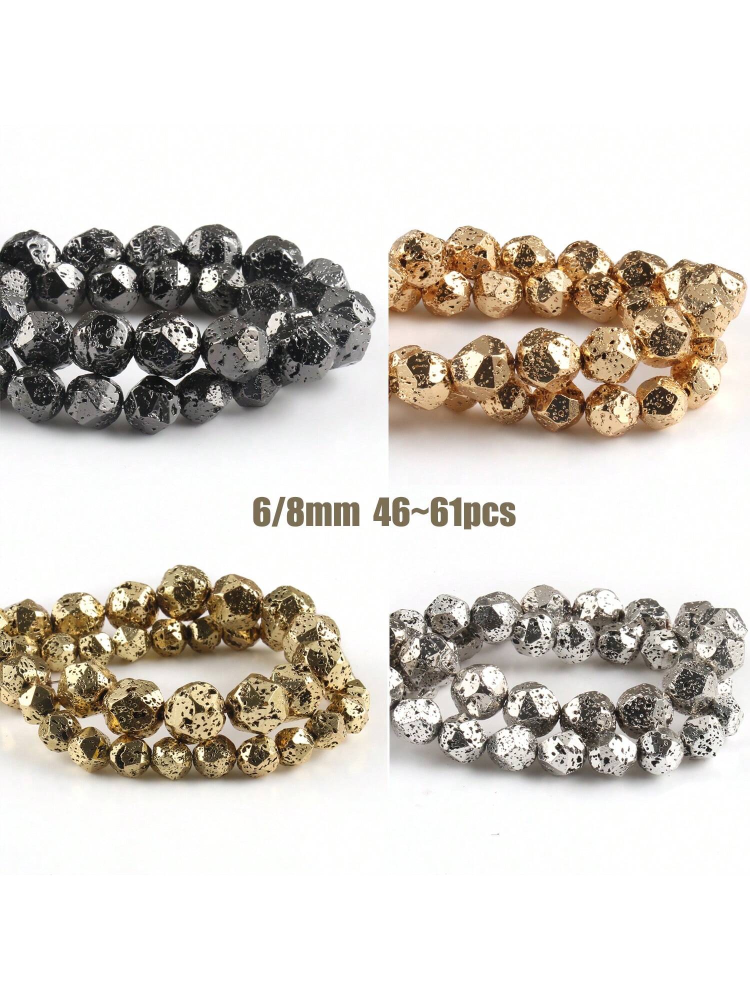 Natural Faceted Volcanic Rock Lava Hematite Beads Gold Silver Plated Loose Spacer Stone Beads For Jewelry Making Diy Accessories-Multicolor-1