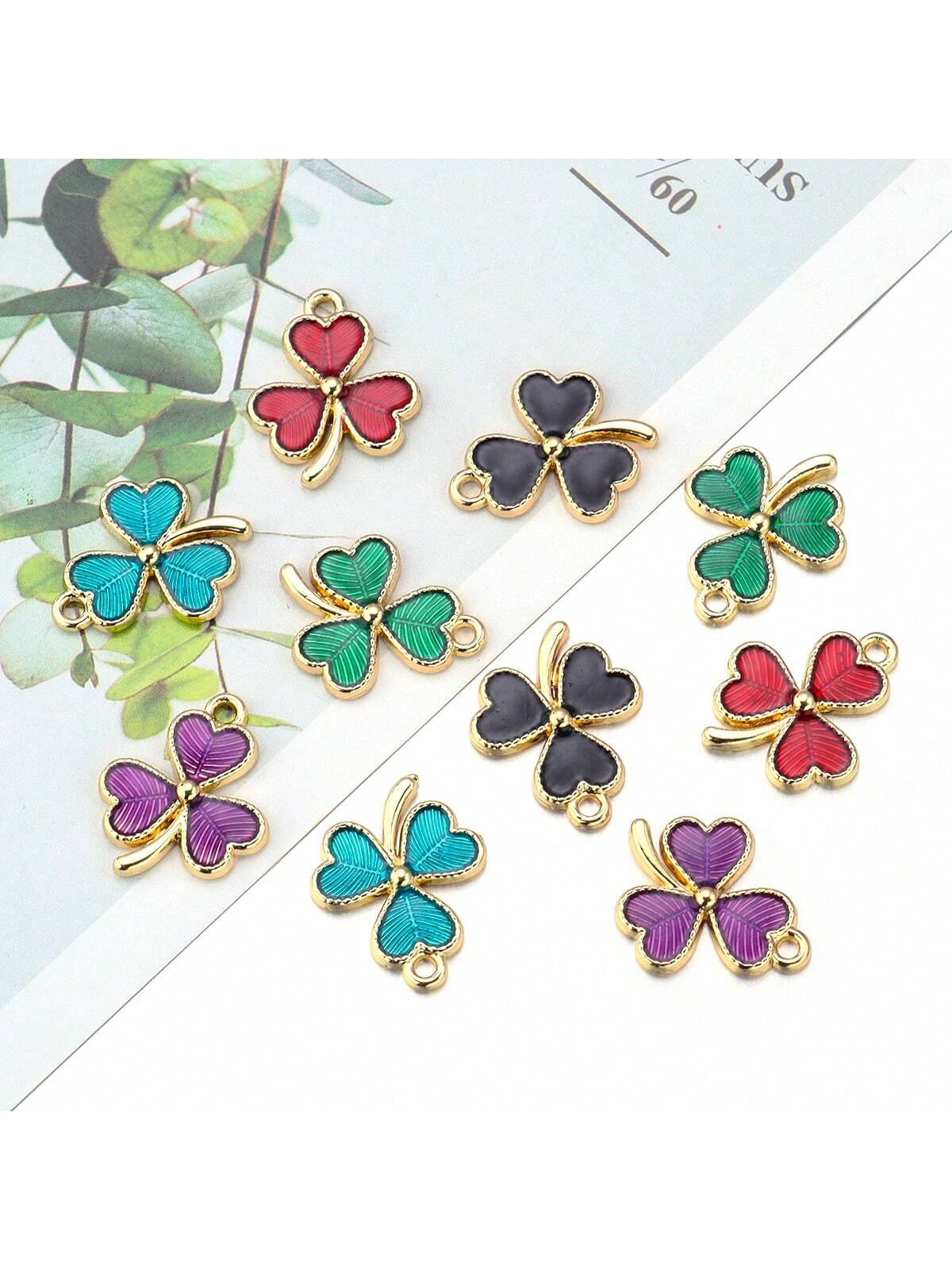 10pcs Alloy Colorful Clover Diy Jewelry Pendant Material--1