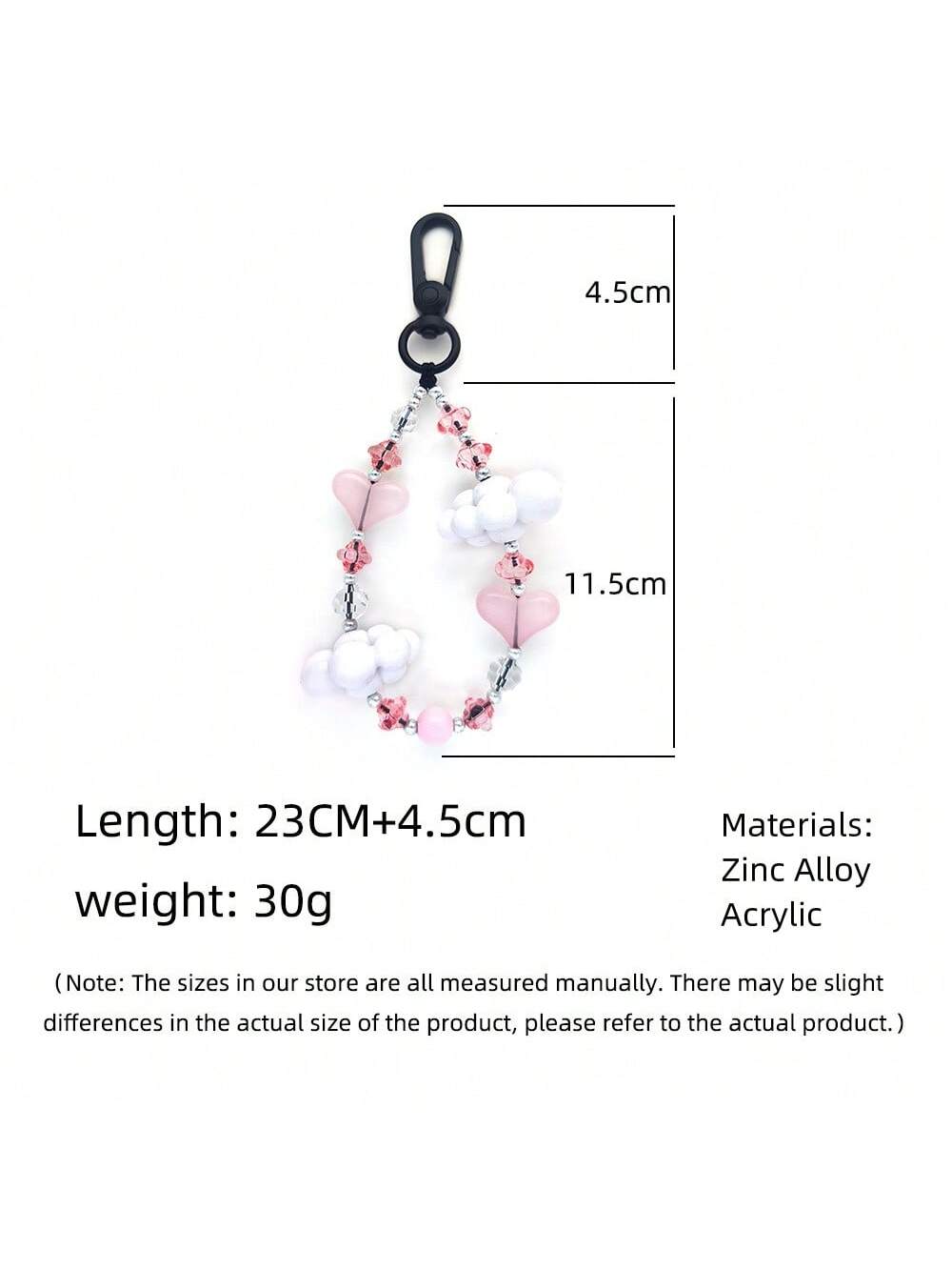 Cute Pink Heart & Cloud Beaded Keychain For Girls, Suitable For Electric Car, Car, As Gift-Apricot-1