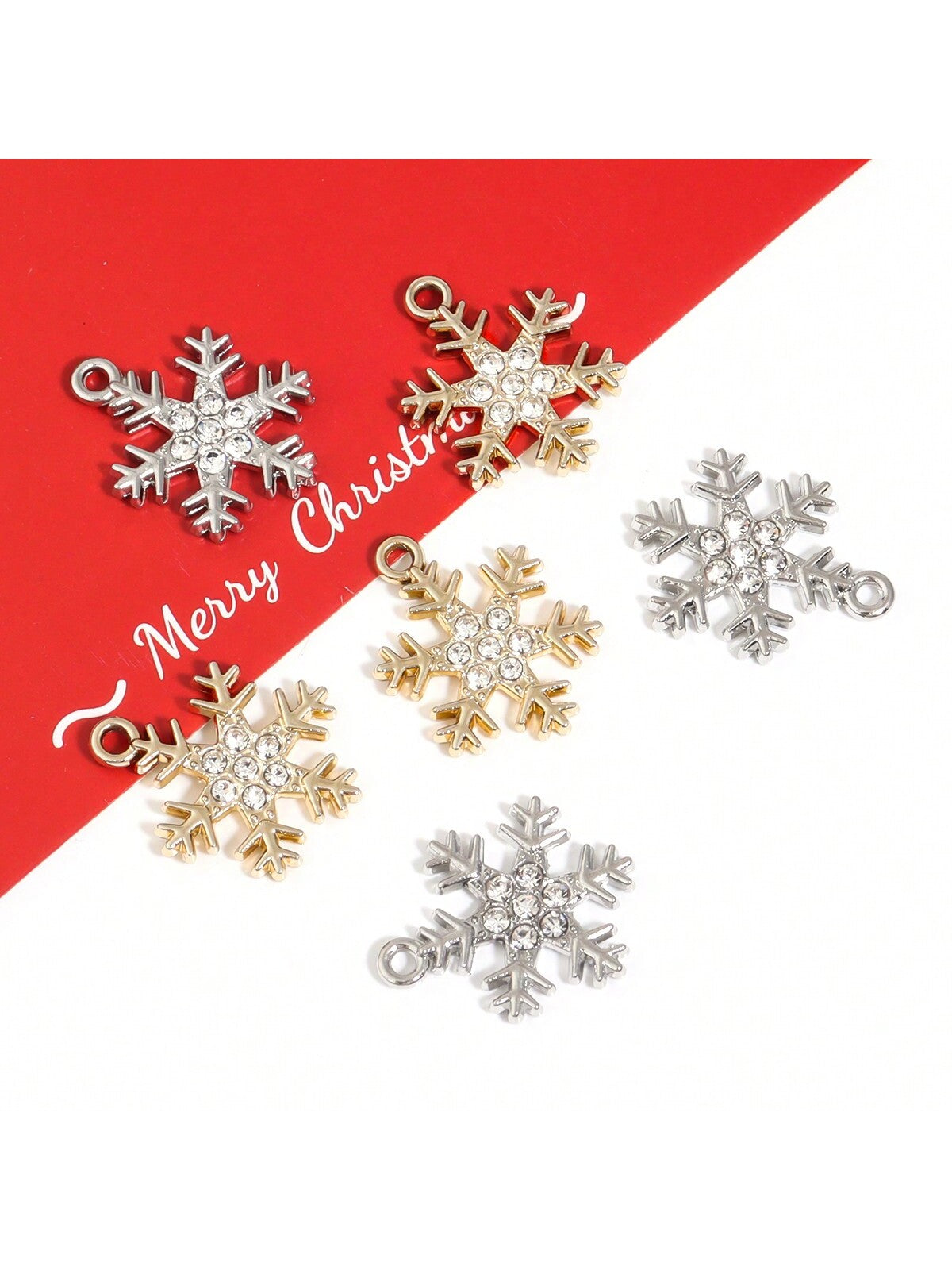 10pcs Alloy Snowflake Shaped Rhinestone Inlaid Diy Jewelry Pendant--1