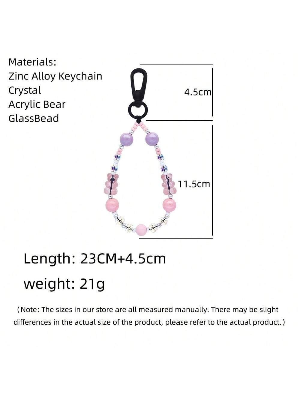 Cute Beaded Teddy Bear Keychain, Ins Style Korean And Japanese Girls' Gift, Electric Car/Car Key Chain Pendant-Apricot-1