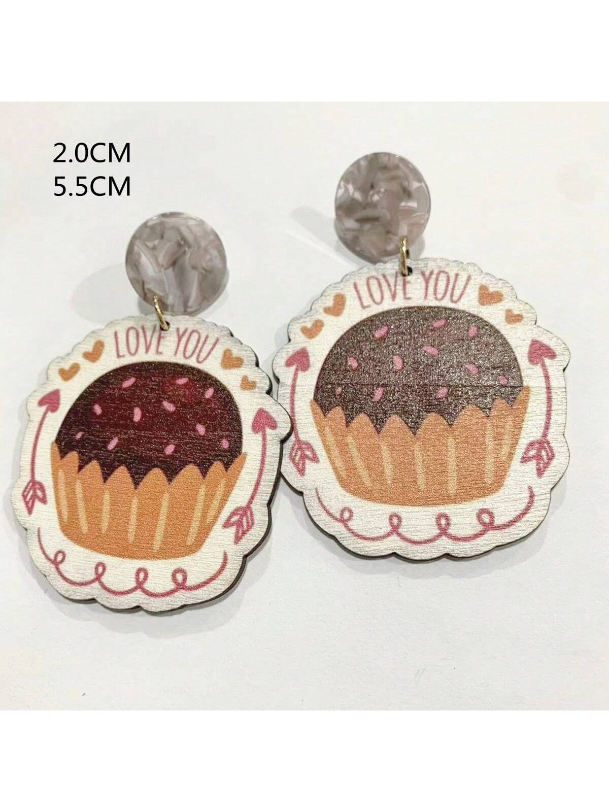 Wooden Cake Pattern Printed Earrings Suitable For Daily Wear-Multicolor-1