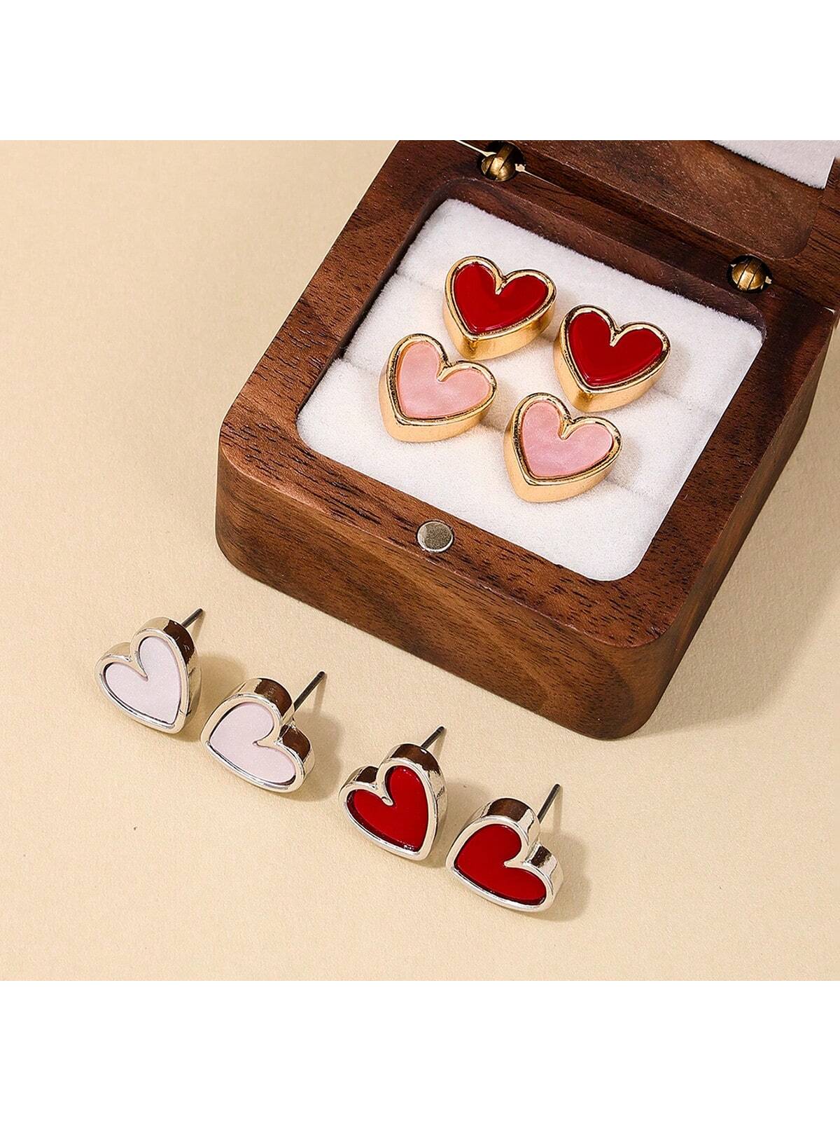 1pair Fashionable Minimalist Oil Drop Heart Stud Earrings For Women, Valentine's Day Gift, Daily Wear, Dating--1