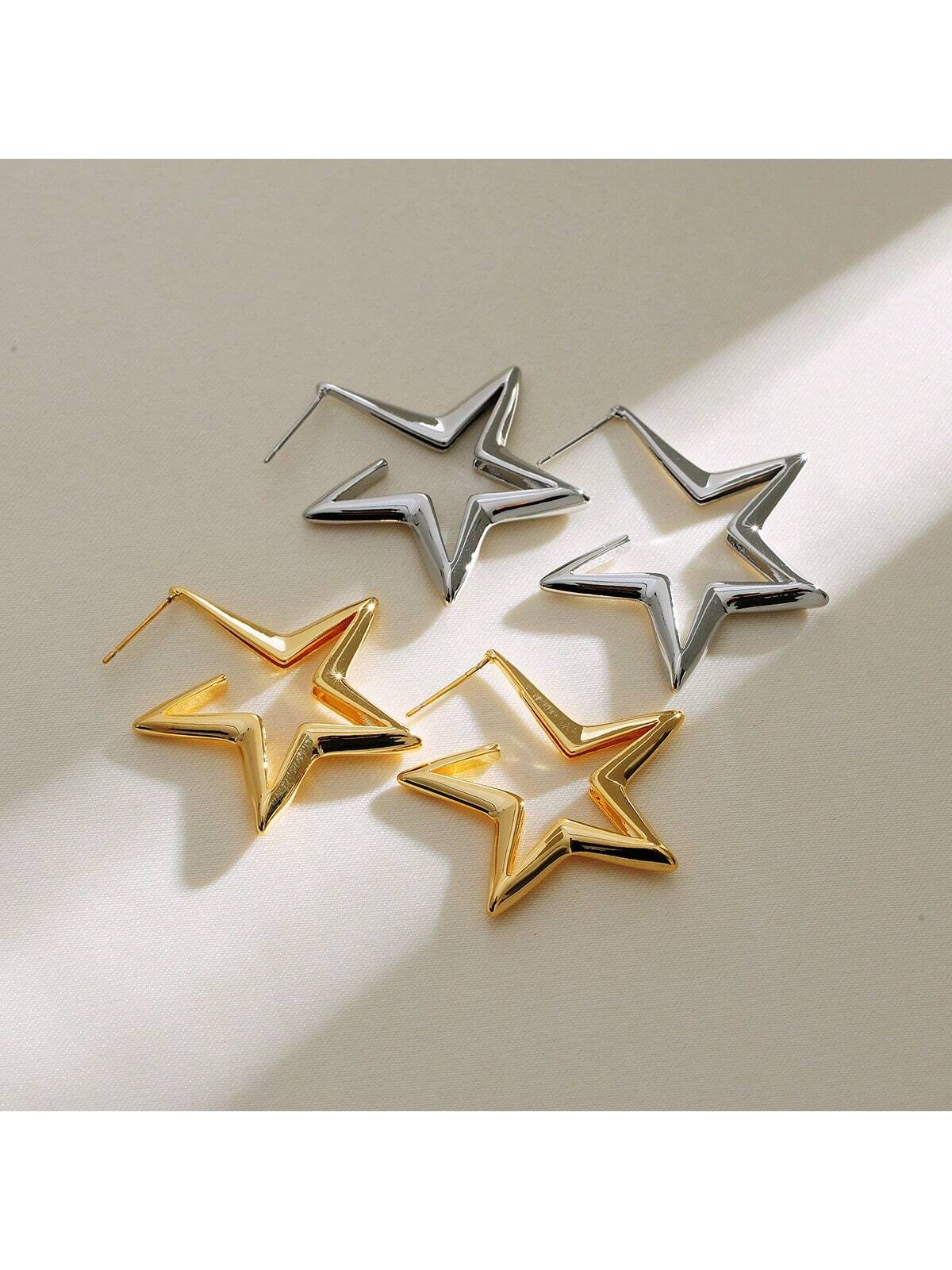 1pair Fashionable Minimalist Double Ring Design Earrings For Women, High-End Copper Plating 18k Drop Oil--1