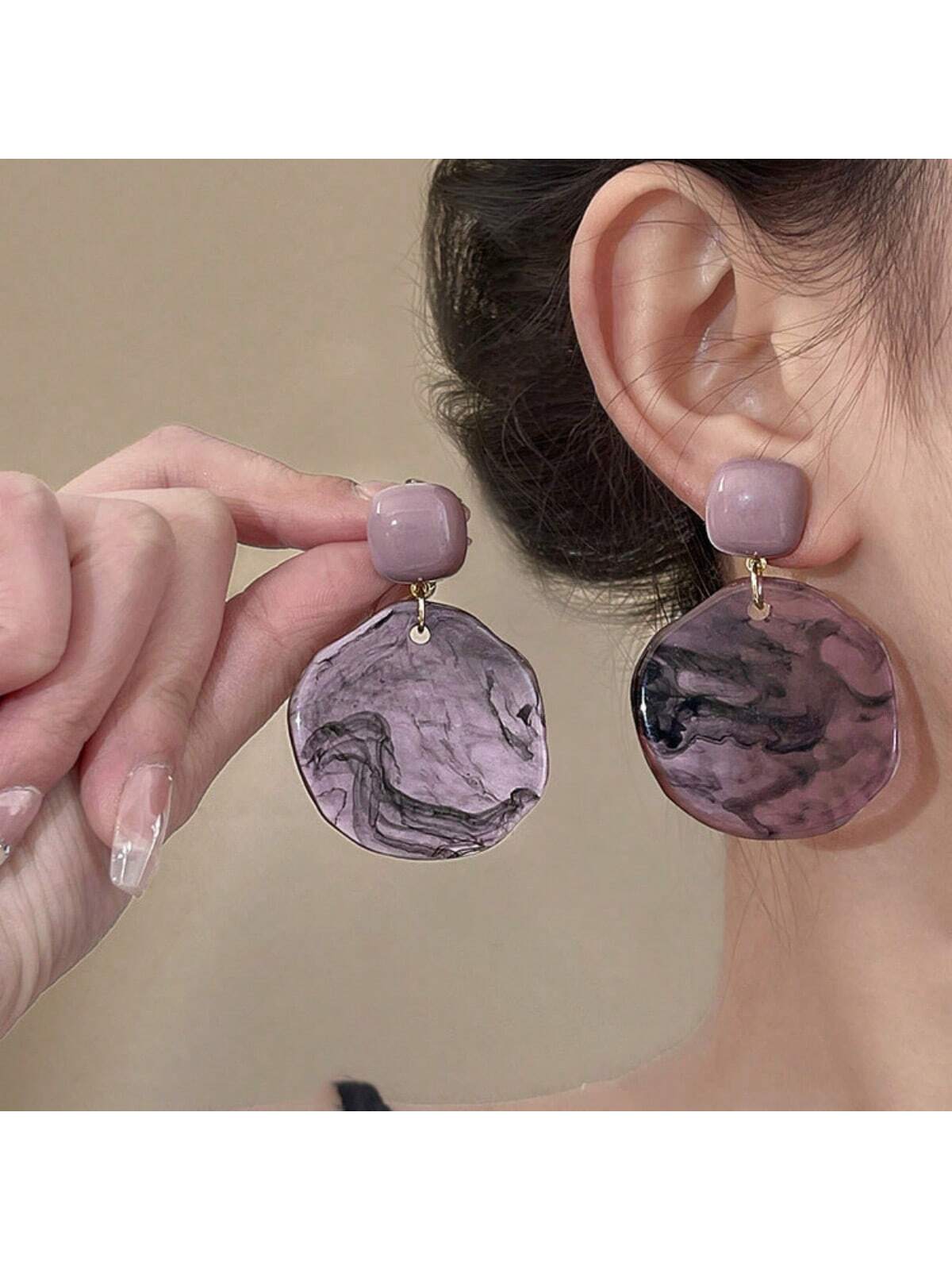 Vintage Style Irregular Misty Purple Acrylic Earrings For Women, Statement Designer Jewelry-Purple-1