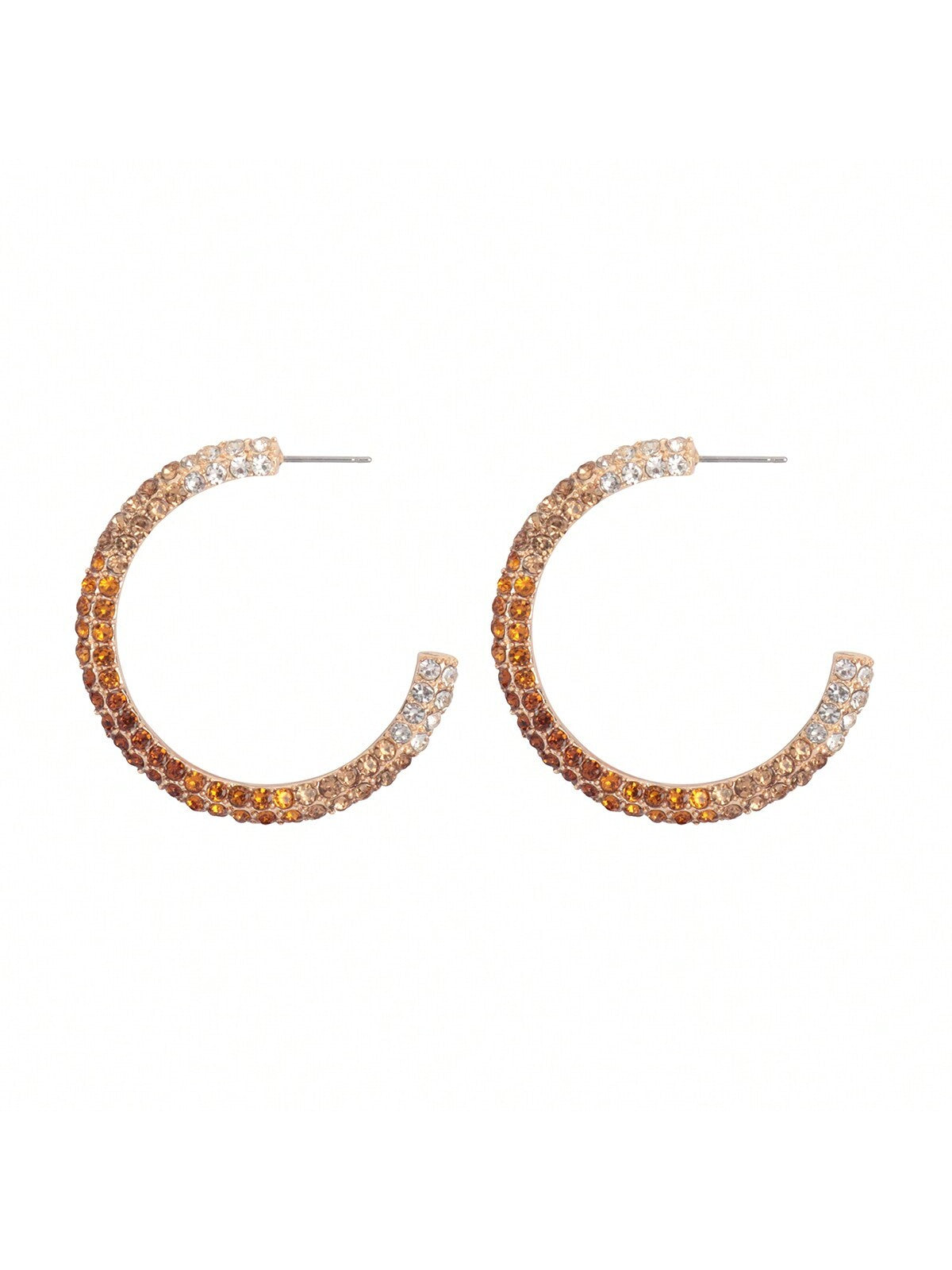 Pave Rhinestone Glitter C Shape Hoop Earrings-TOPAZ-1