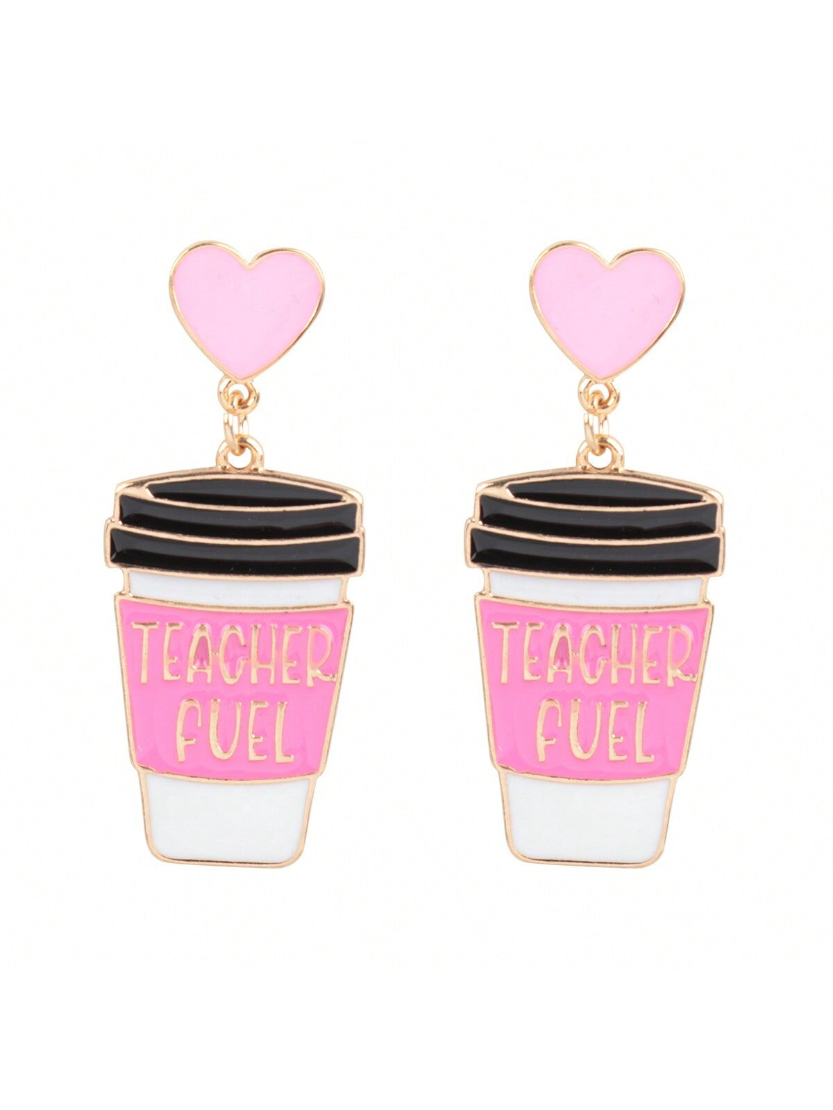 Teacher'S Day Fuel Coffee Heart Post Earrings-Pink-1