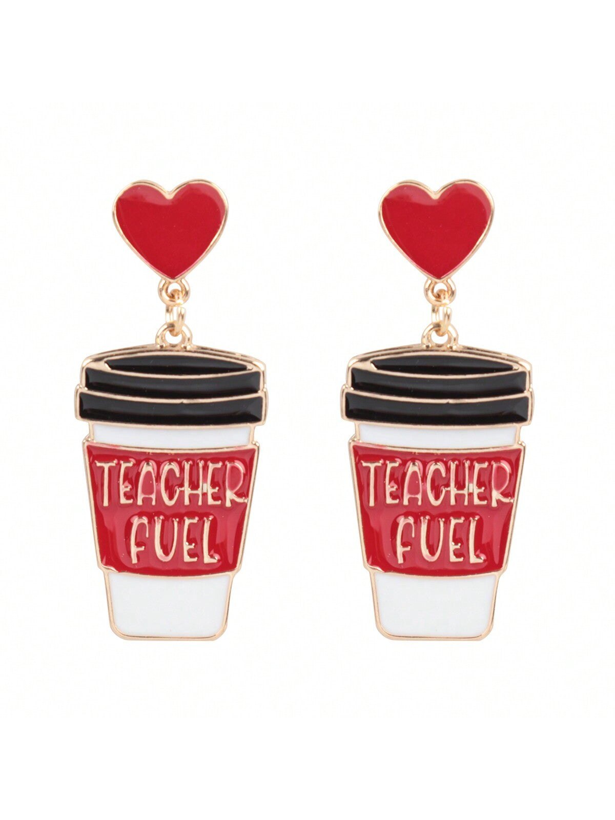 Teacher'S Day Fuel Coffee Heart Post Earrings-Red-1