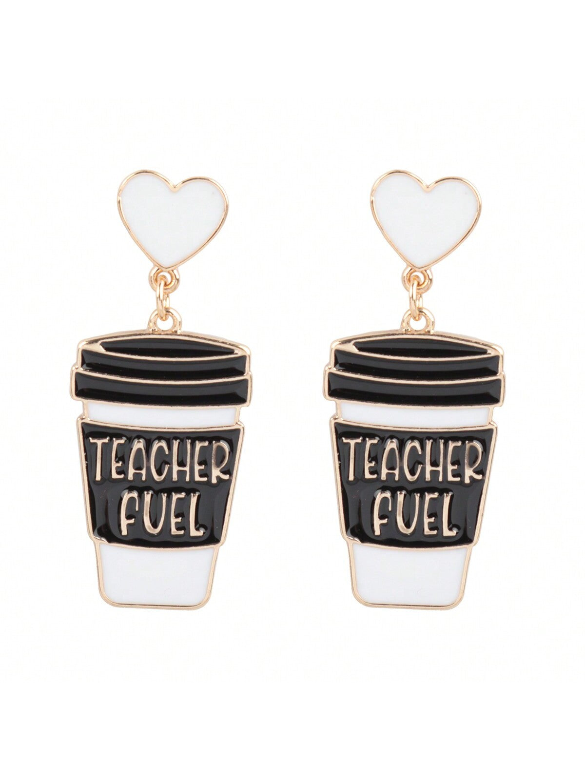 Teacher'S Day Fuel Coffee Heart Post Earrings-White-1