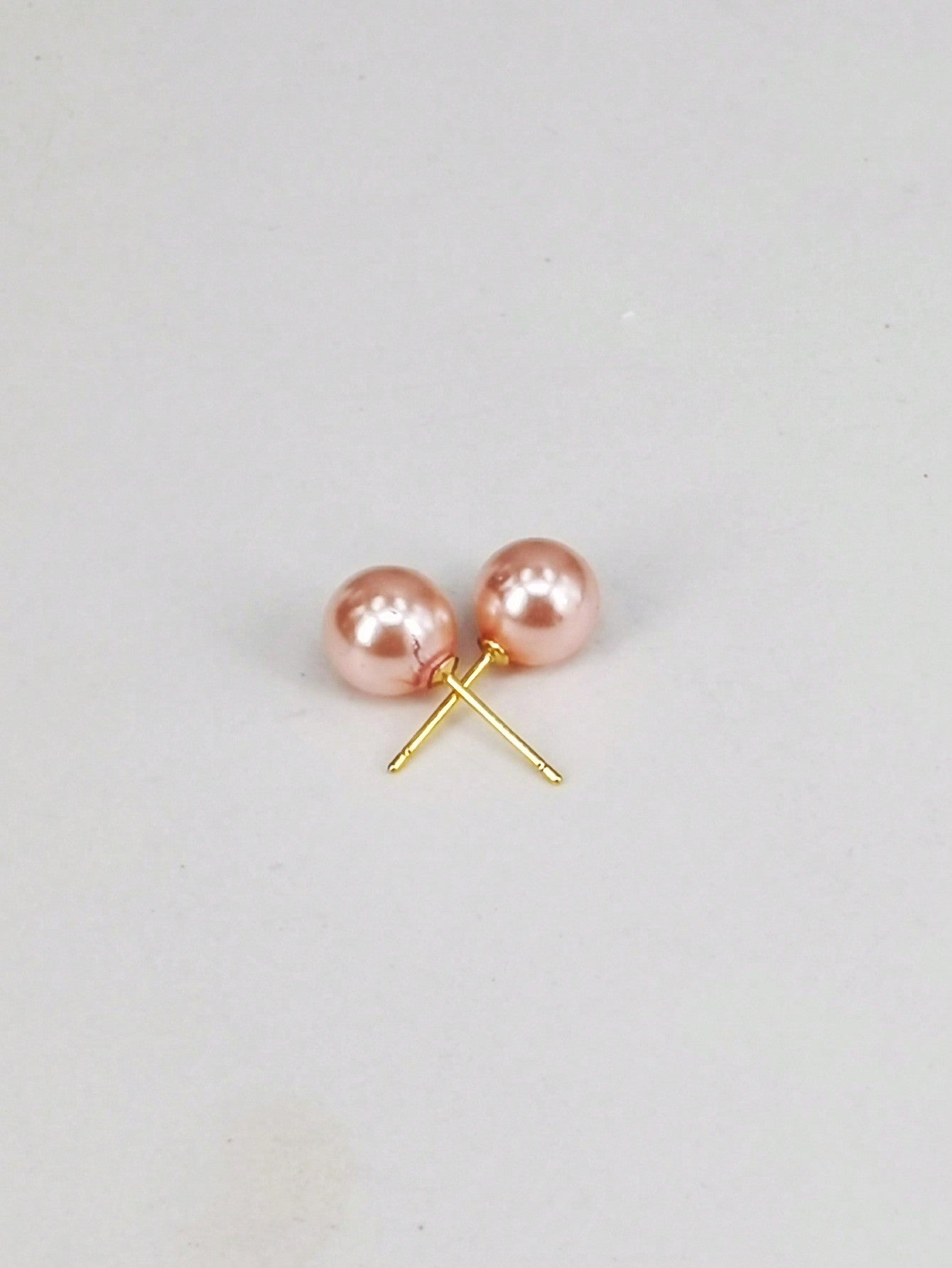 1 Pair 8mm  Round Pink Shell Pearl And S925 Stud Earrings For Women Christmas Or Daily Life Party-Pink-1