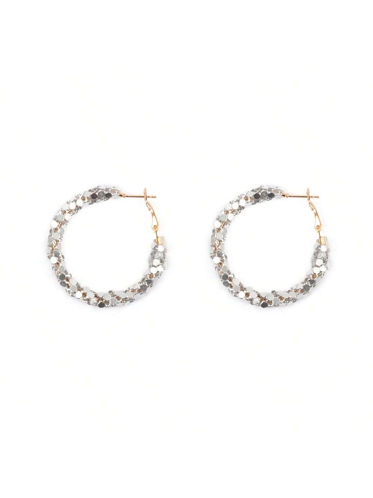 Wrap Pin Catch Hoop Earrings-Silver-1