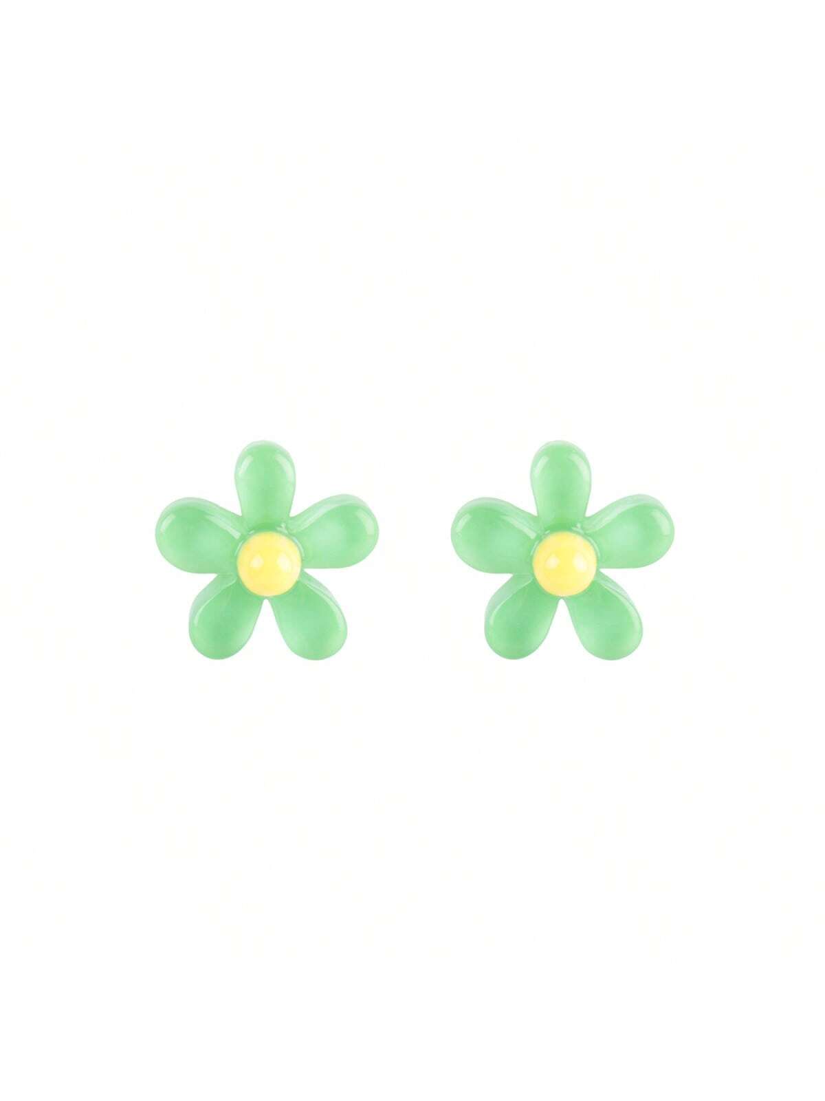 Resin Daisy Flower Stud Earrings-Green-1