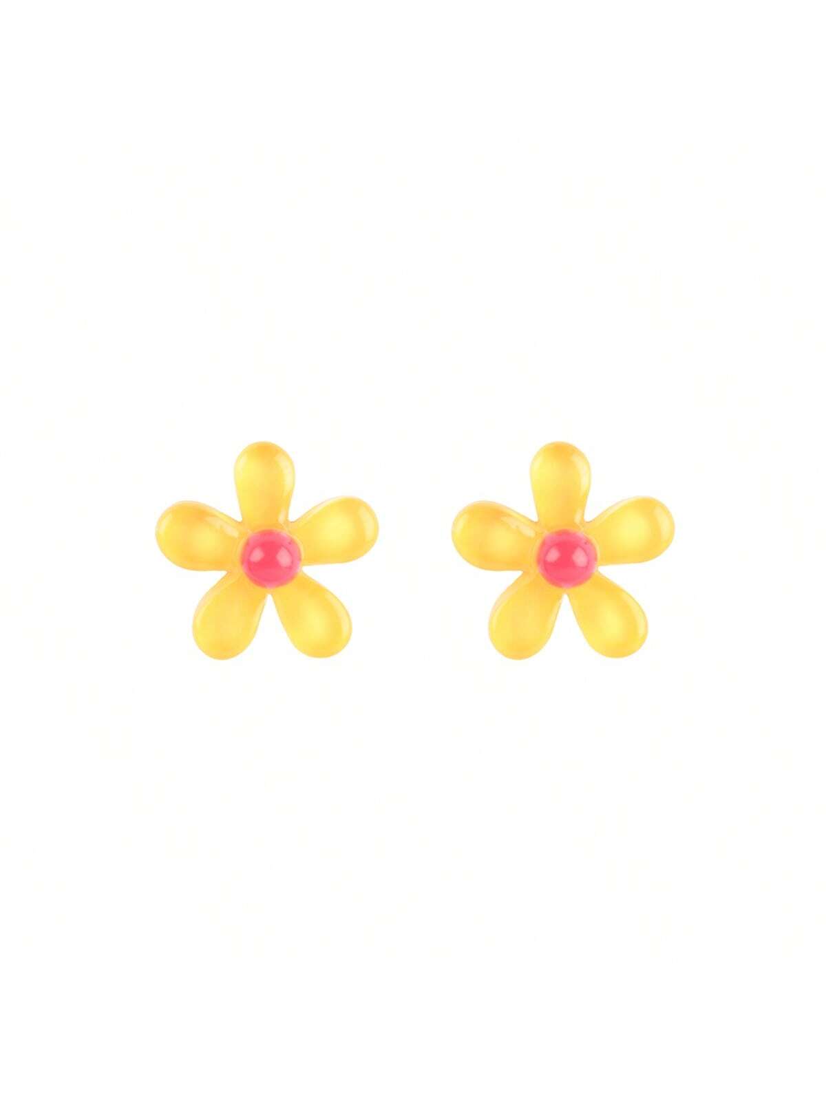 Resin Daisy Flower Stud Earrings-Yellow-1