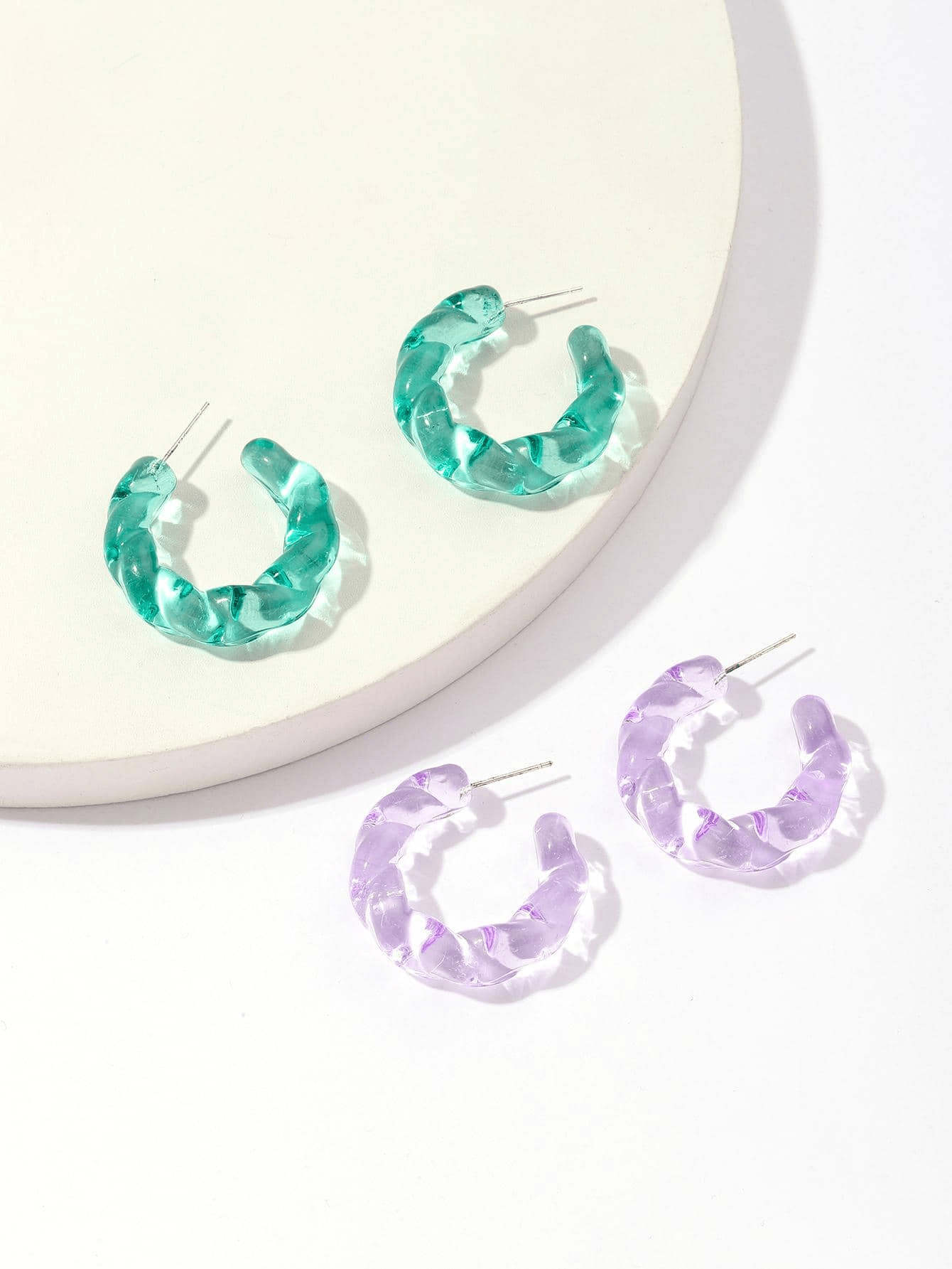 1pair Transparent C Shape & Twisted Design Jelly Color Earrings For Women Beach Holiday Style--1