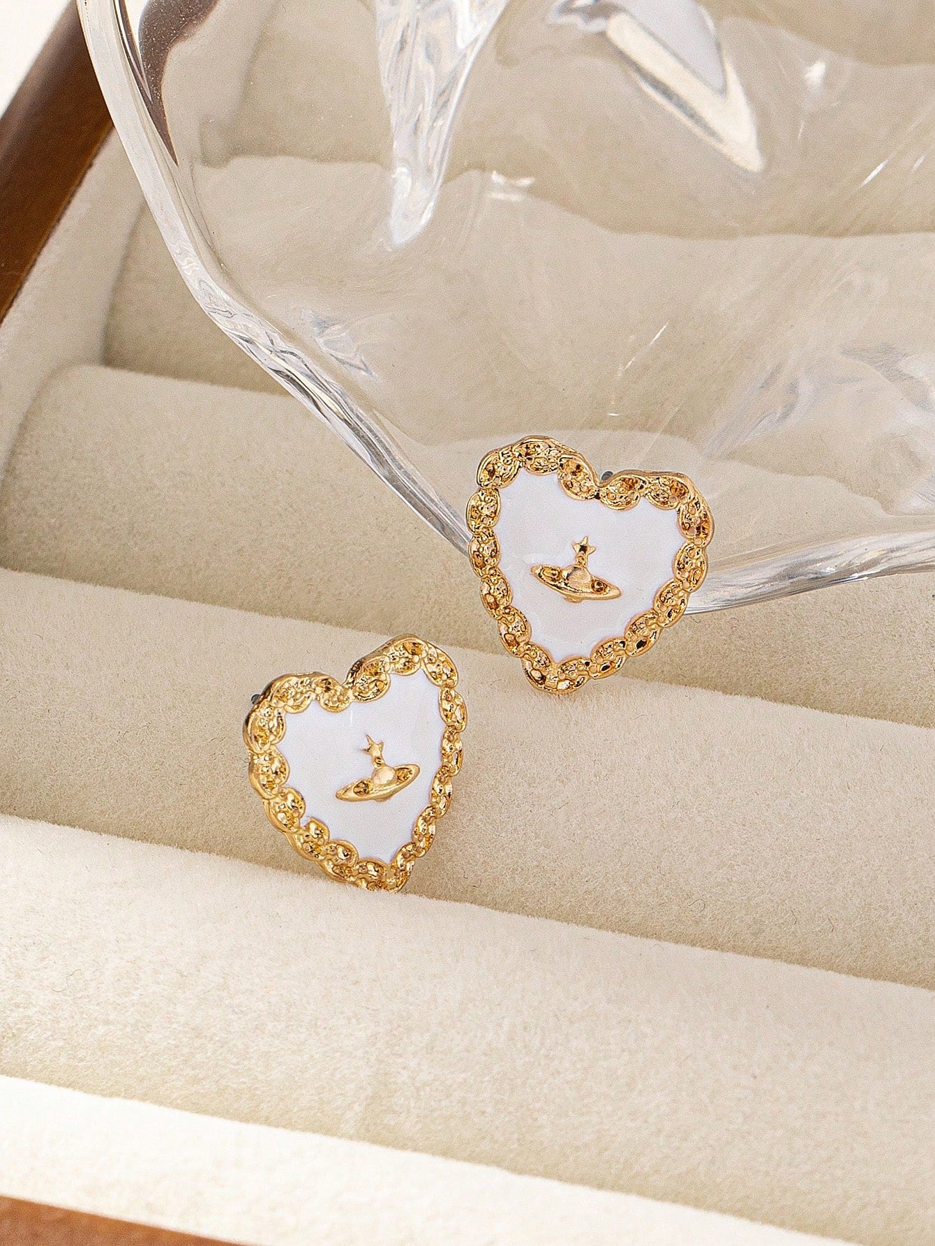 1pair Fashionable Pearl & Heart Design Stud Earrings-White-1