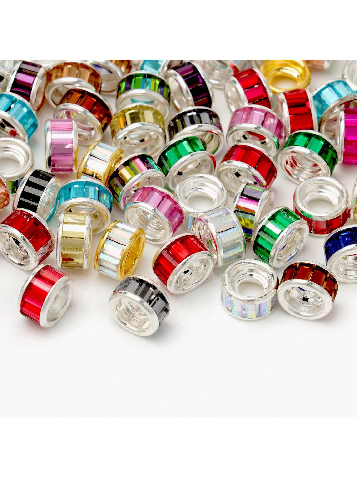 10Pcs/Lot 10mm Big Hole Round Rhinestone Crystal Beads Colorful DIY Bracelet Rondelle Loose Spacer Beads For DIY Jewelry Making Necklace Keychain Accessories--1