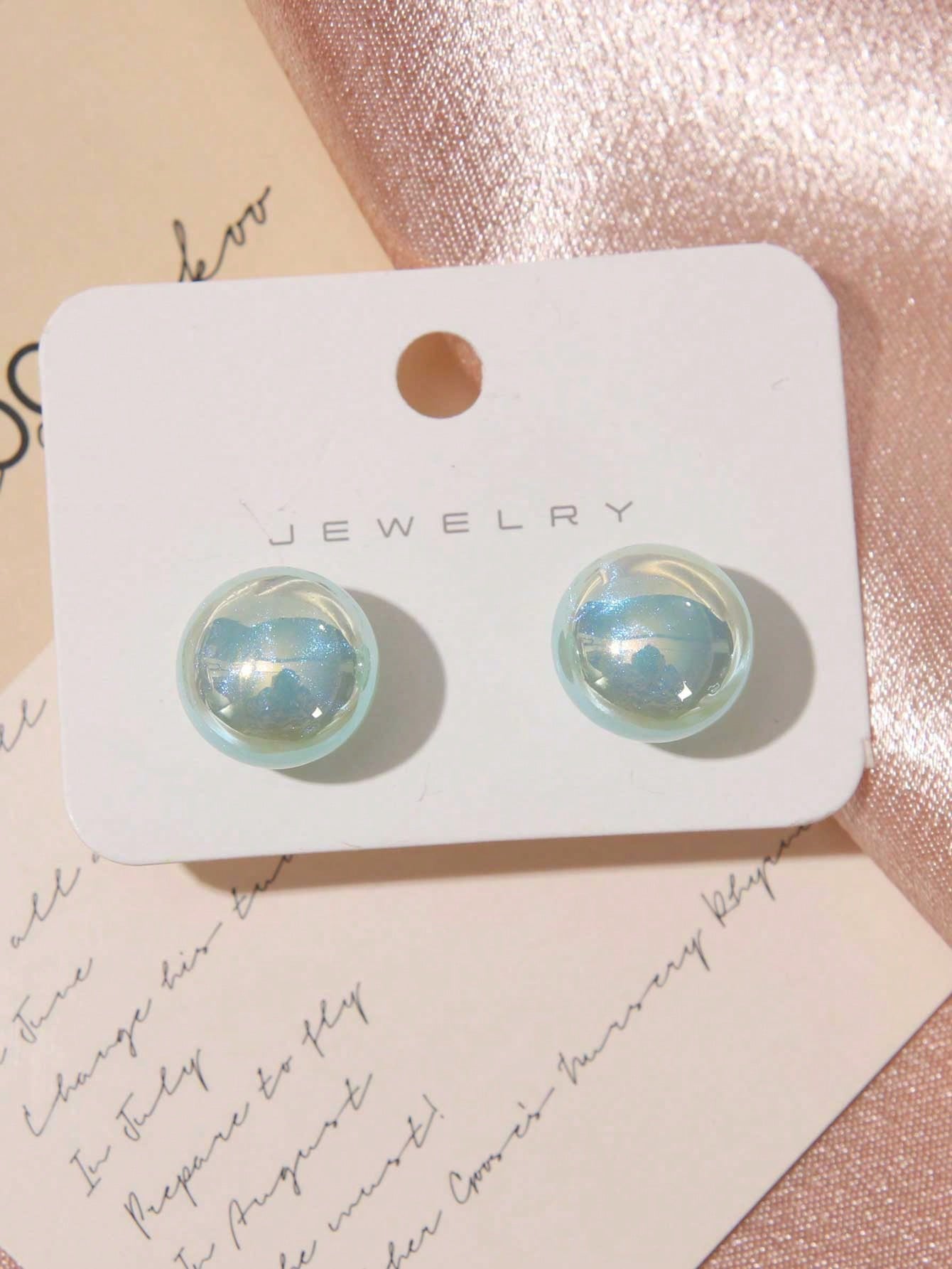 Blue Mermaid Design Imitation Pearl Stud Earrings, French Luxury High-End Earrings-Blue-1