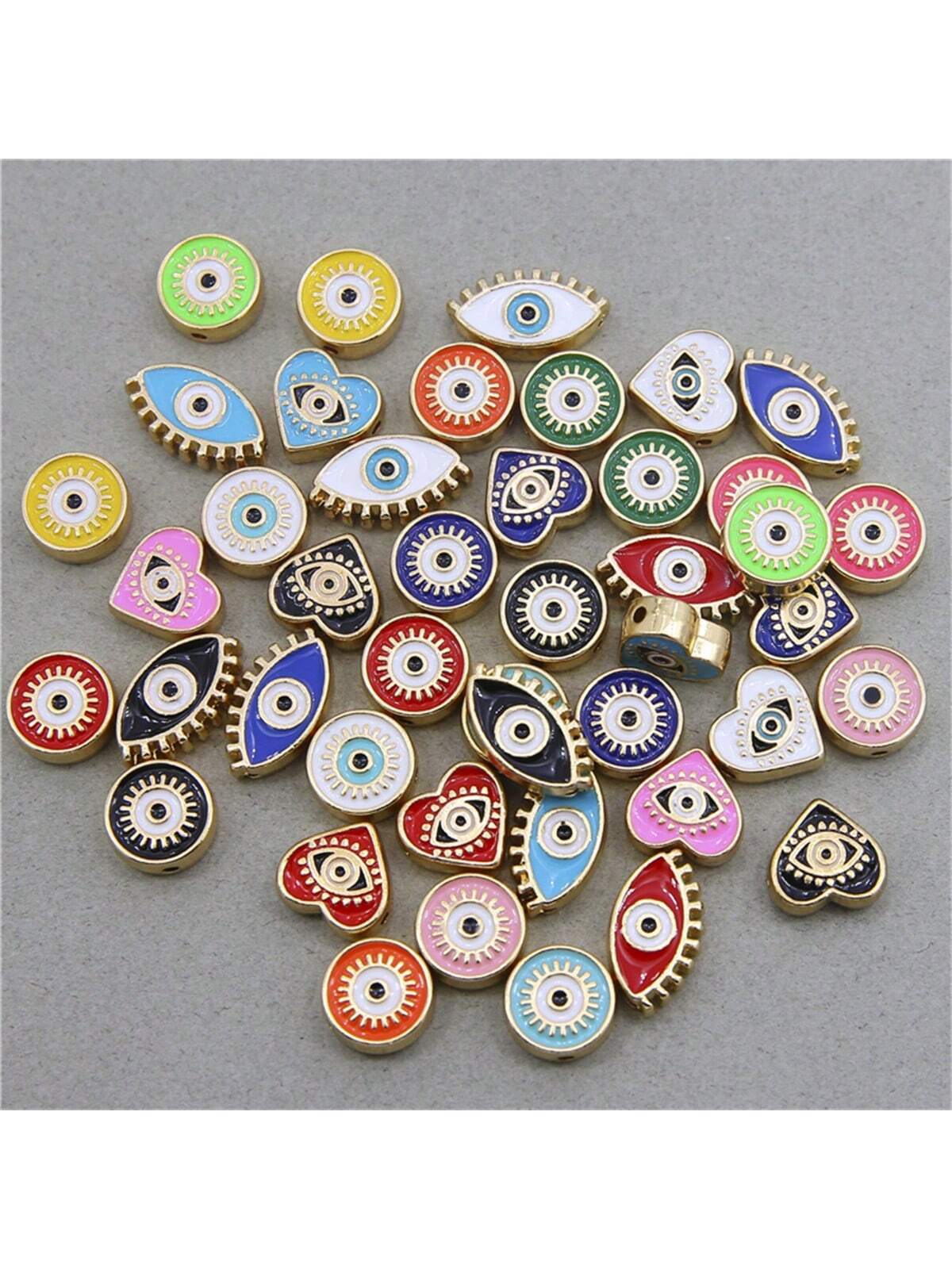 10pcs Alloy Double-Sided Bead & Turkish Evil Eye Diy Handmade Bracelet, Keychain, Jewelry Making Supplies-Mixed Colors-1