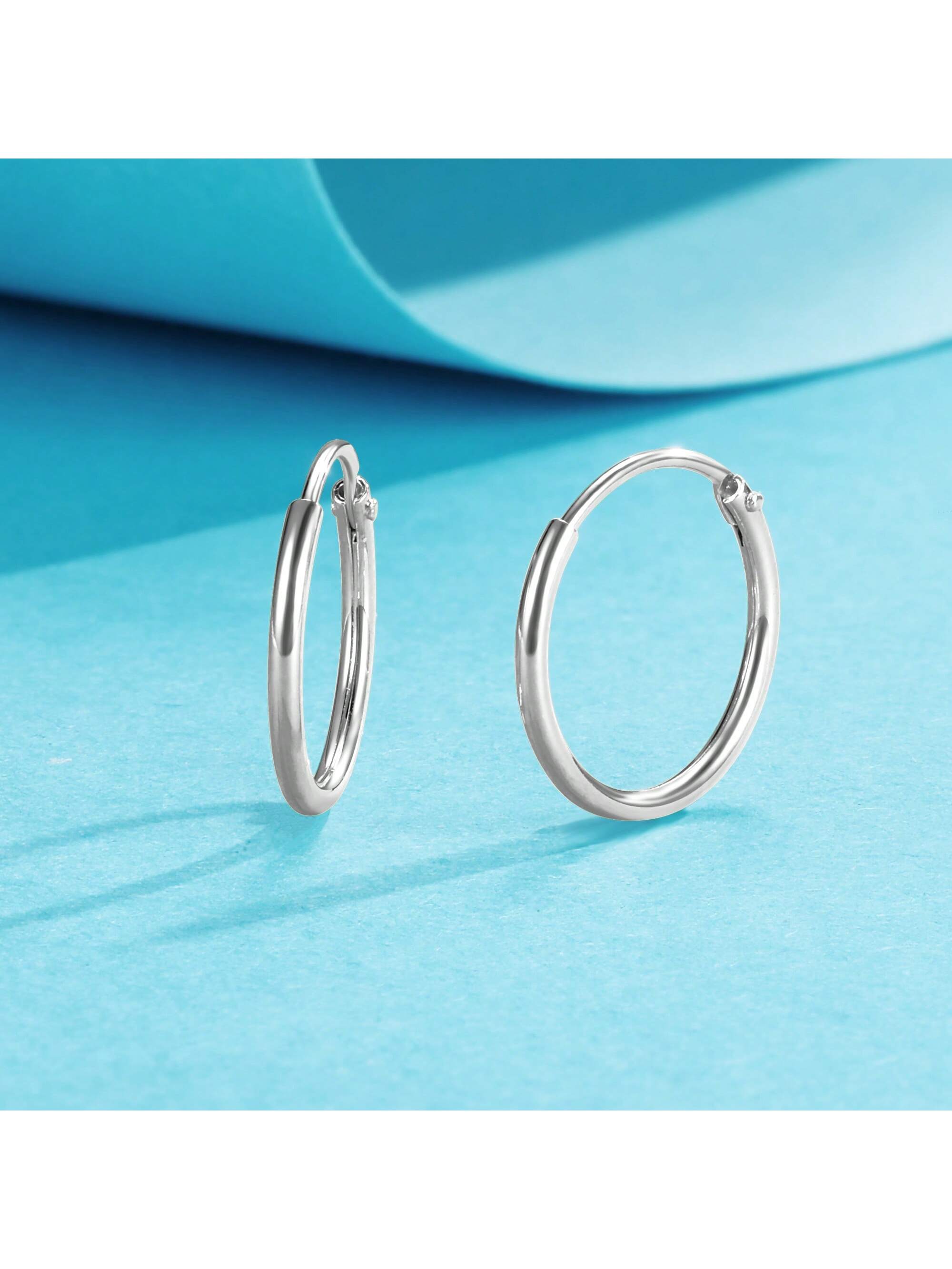 Hoop Earrings Sterling Silver Polished Round Circle Endless Earrings Diameter 10,14,20,25,30,35,40mm--1