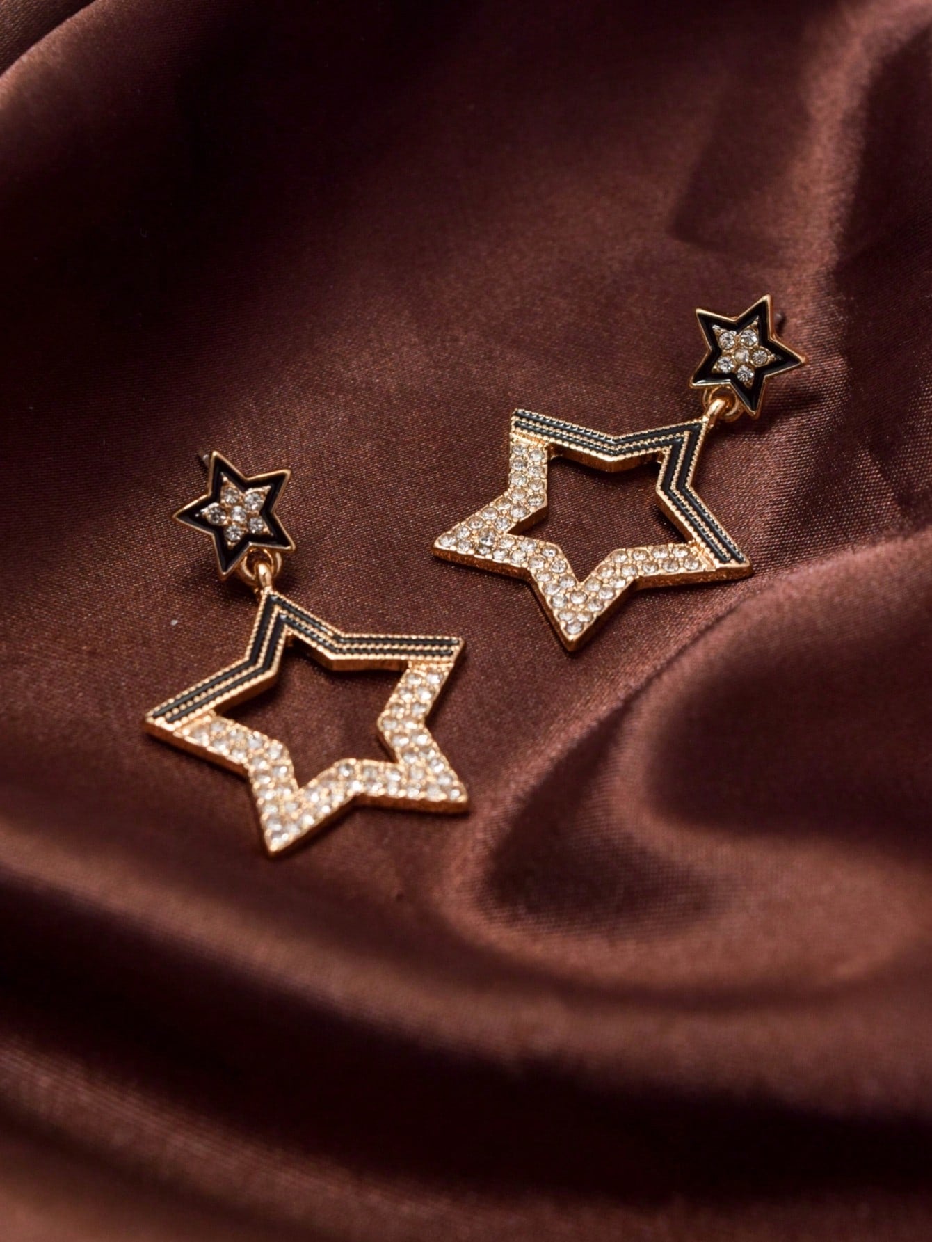 Women Gifts 1 Pair Fashion Gold Rhinestones Star Drop Stud Earrings For Women Girls Daily Party-Gold-1