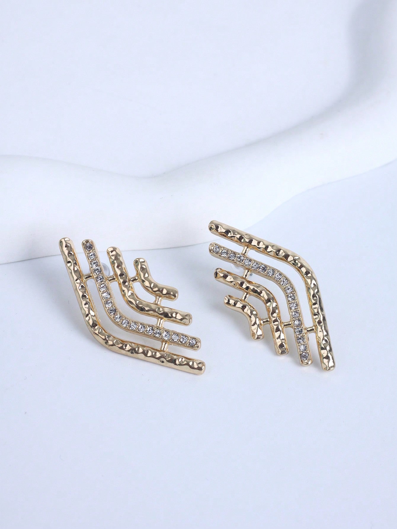 1pair High-End Irregular Full Diamond Stud Earrings-Gold-1