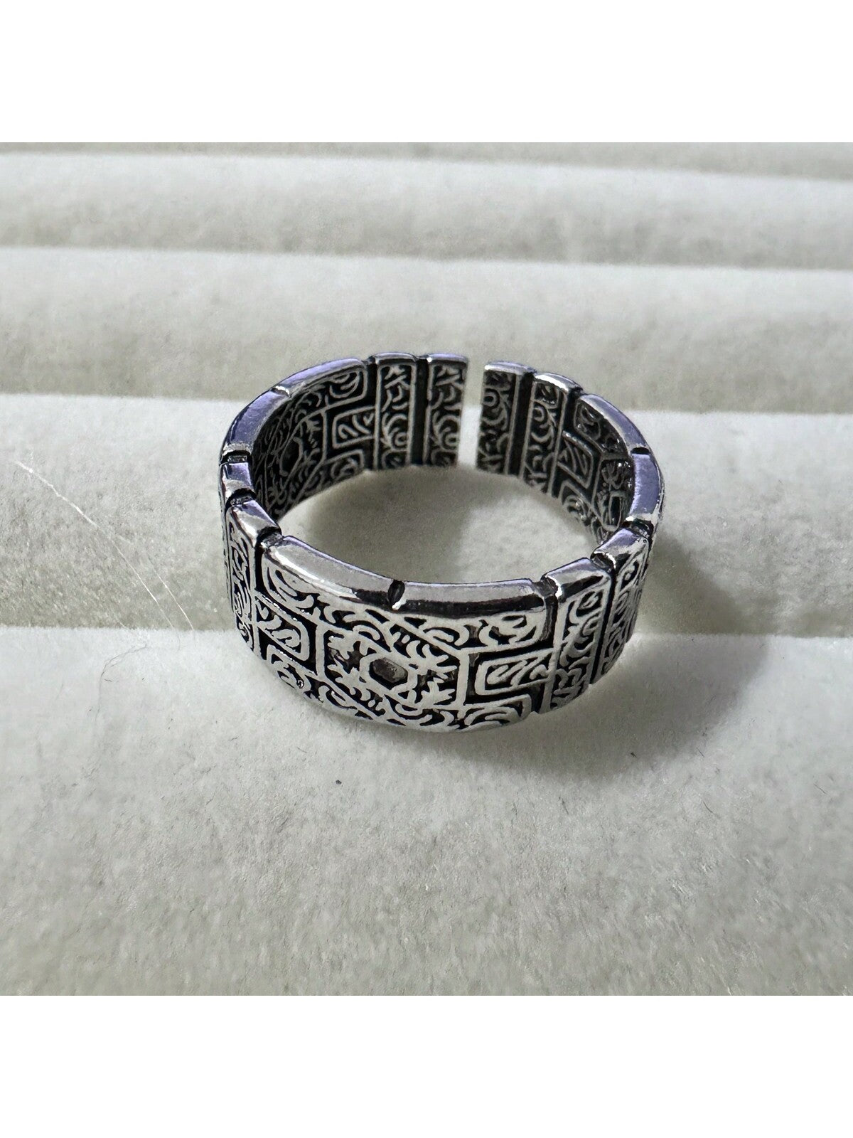 Vintage Thai Silver Grass Pattern Ring, Unisex Open Ring With Braided Band-Antique Silver-1