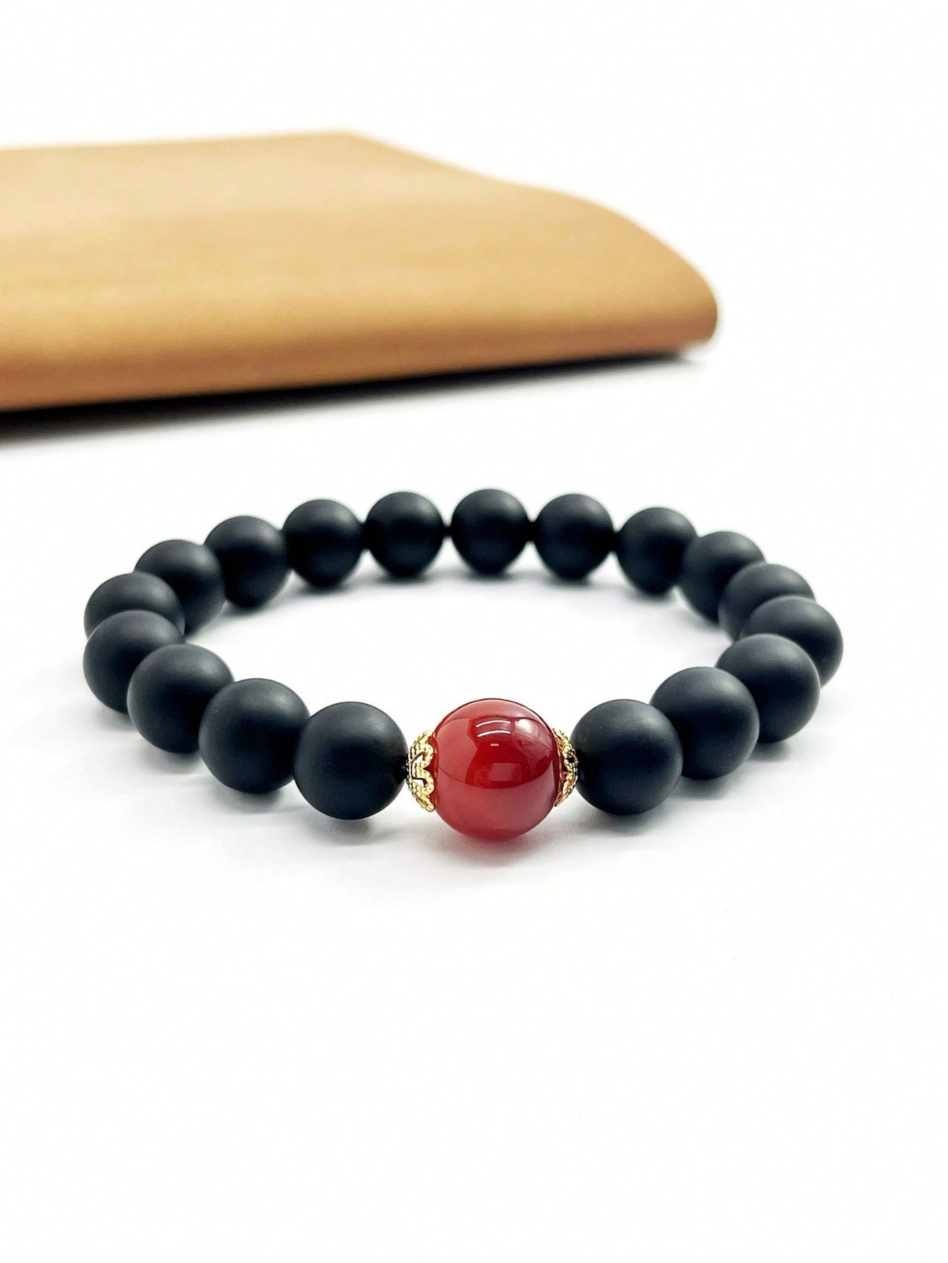 1pc Natural Matte Agate Beaded Bracelet Suitable For Men And Women's Daily Wear--1