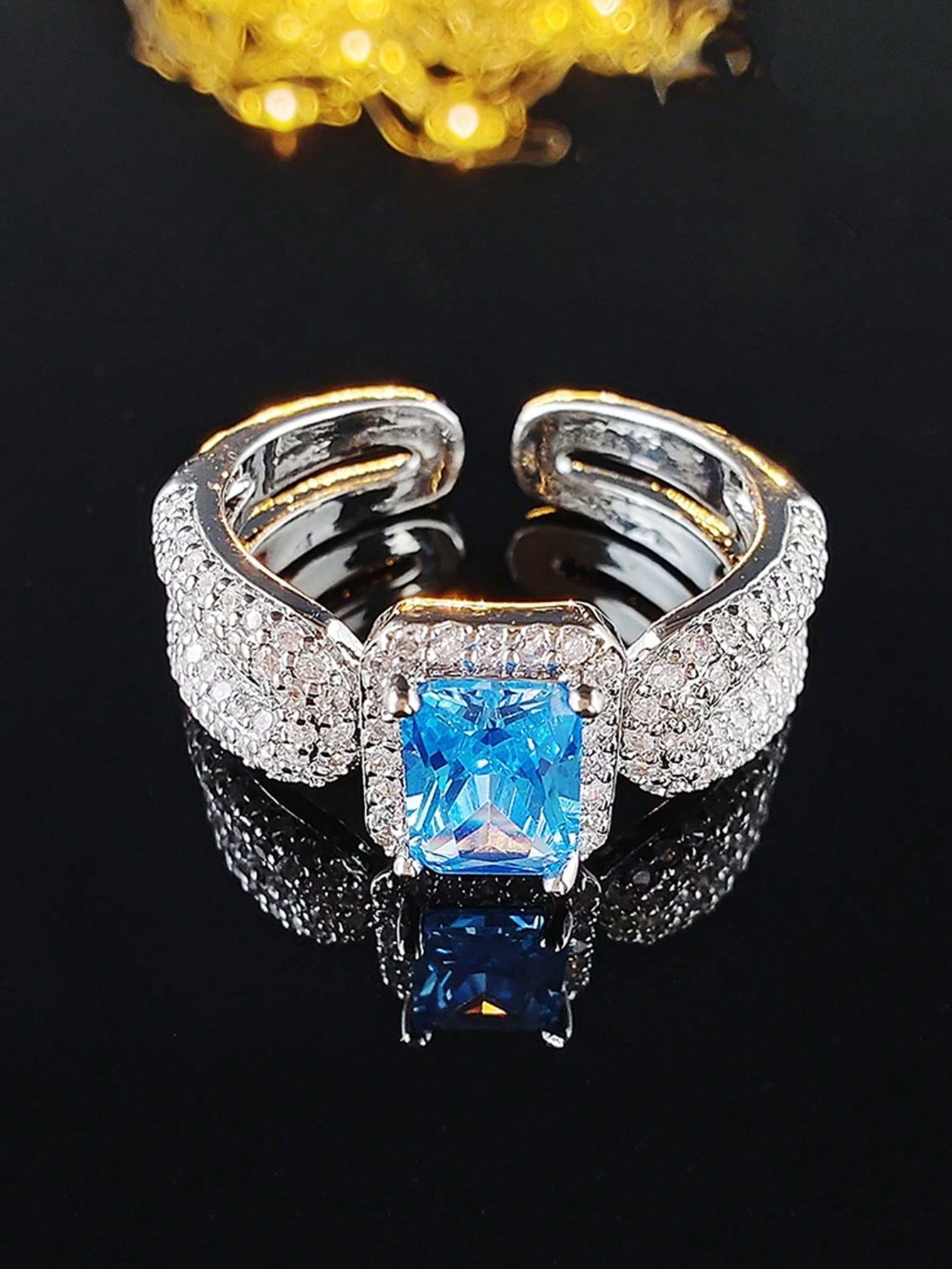 2023 New Arrival Vintage Adjustable Rectangle Engagement Wedding Ring For Women Valentine's Day Gift Jewelry R8413-Blue-1