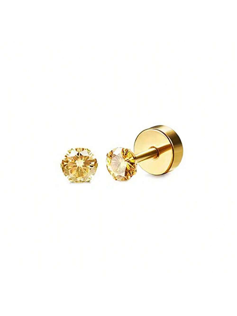 1 Pair Simple Stainless Steel Gold Plated 4 Prongs Setting Cubic Zirconia Stud Earrings-Gold-1