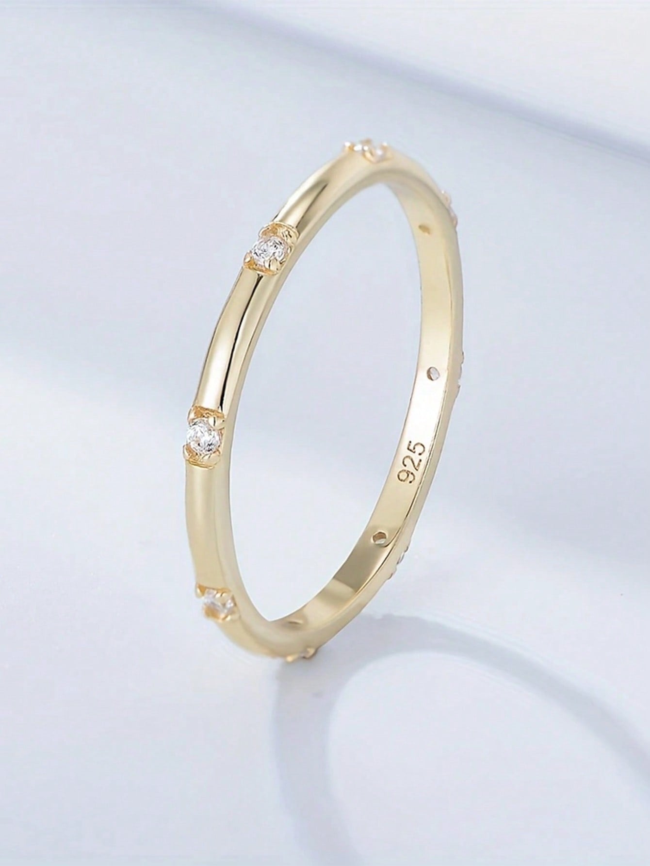 Women's S925 Sterling Silver Simple 14k Gold Tricolor Geometric Circle Ring-White-1