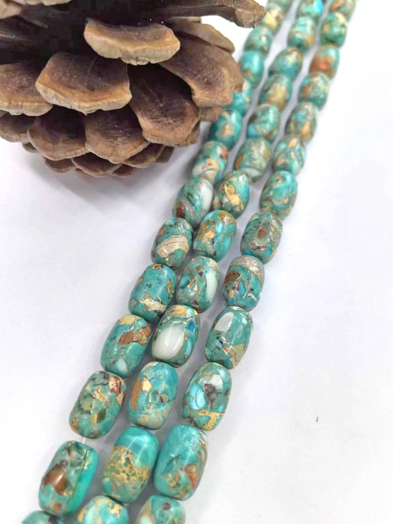 1 Strand Of 13pcs Blue Imperial Jasper Drum Shaped Loose Beads For Handmade Diy Bracelet, Necklace And Accessories-Blue-1