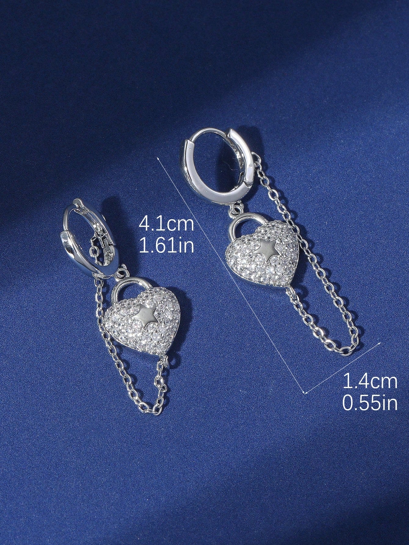 1pair Fashionable Copper Heart Shaped & Five-Pointed Star Ear Hoop, Studded With Cubic Zirconia, Suitable For Ladies Party Occasions-Silver-1