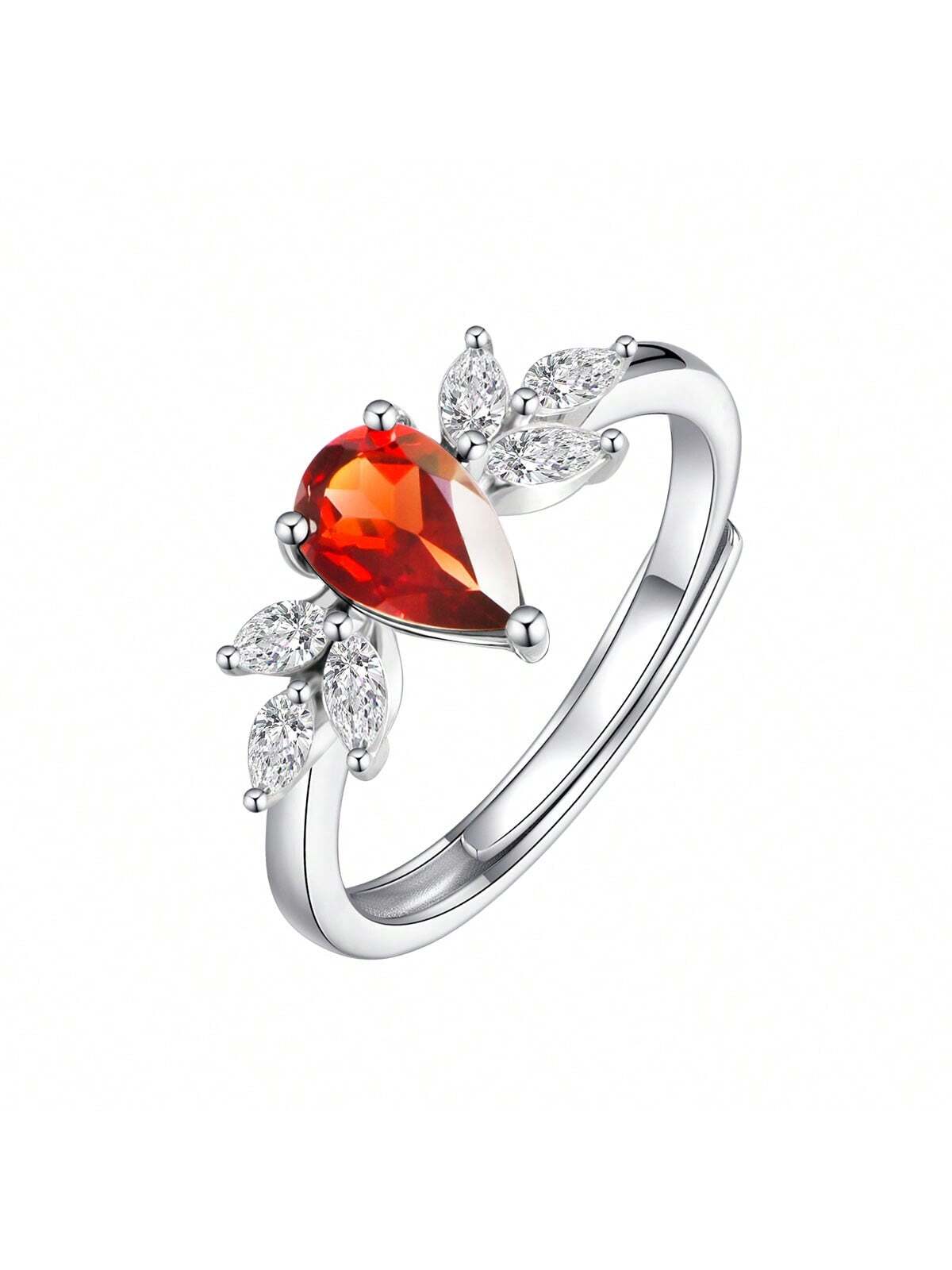 Women's S925 Silver Fashionable & Luxurious Pomegranate Stone Colorful Gemstone Decoration Ring, Suitable As A Gift For Girls-Red-1