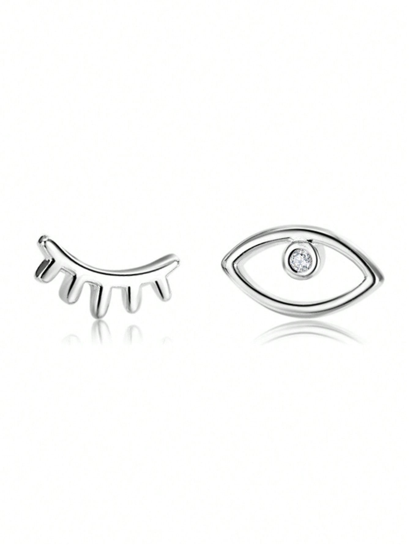 1pair Simple 925 Sterling Silver Eye Design Stud Earrings For Women, European And American Style Ear Jewelry--1