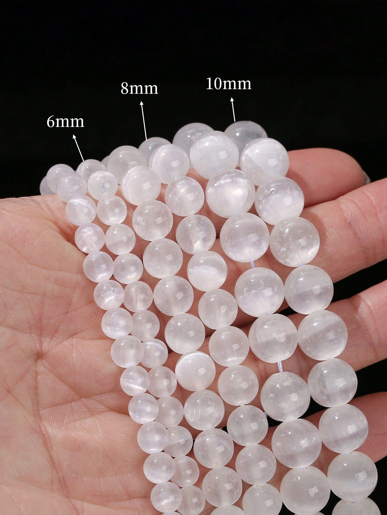 1pc 5a Grade White Selenite & Cat's Eye Translucent Gypsum Stone Bead For Diy Bracelets, Necklaces, Jewelry Making--1