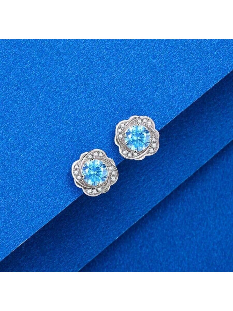 Sparkling Moissanite Ear Studs, Fashionable Elegant Floral Moissanite & S925 Earrings-Army Green-1