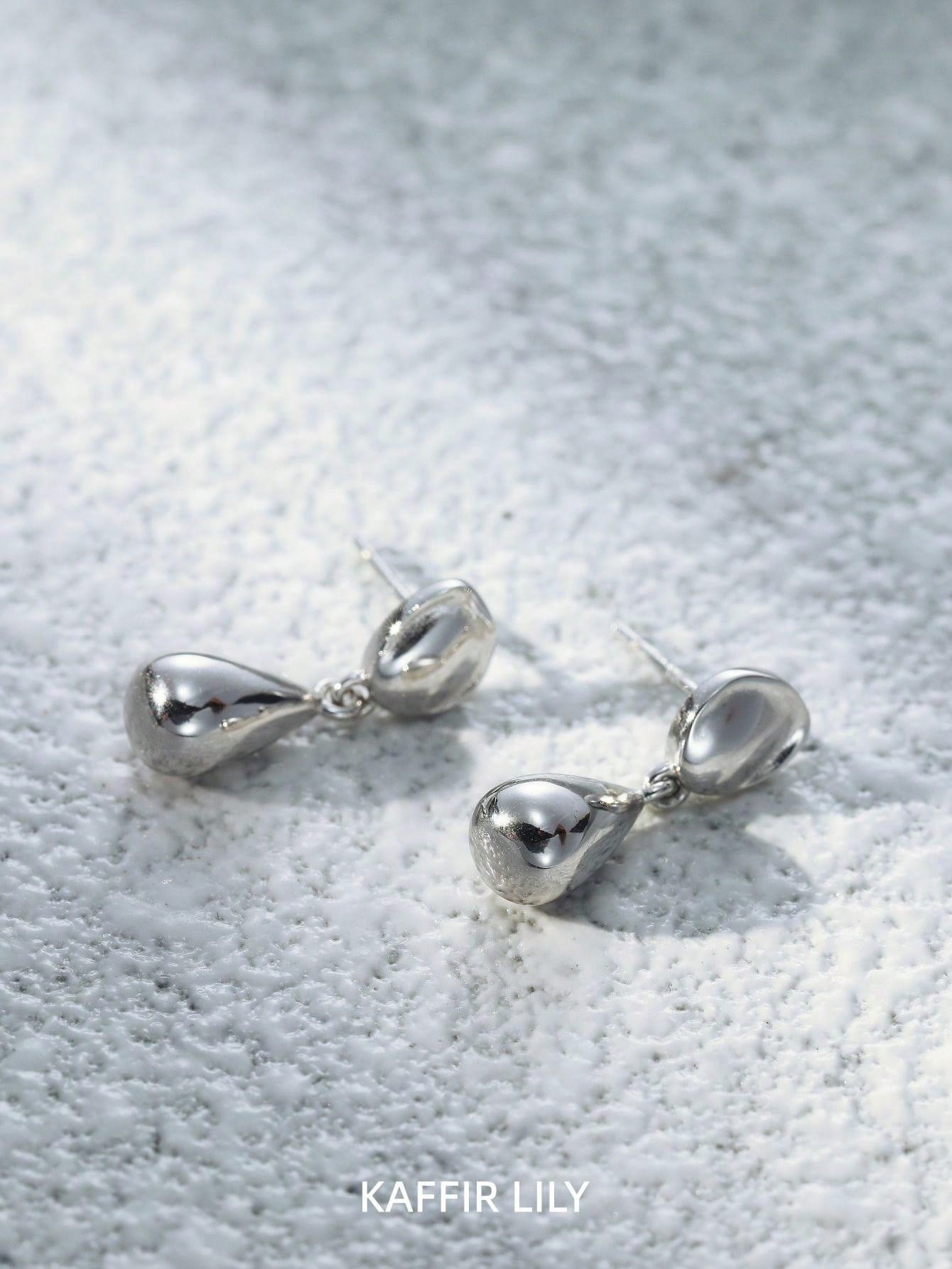 Water Drop Shape Glossy Stud Earrings Minimalist Japanese / Korean Style Silver Jewelry Trendy Female Gift-Silver-1