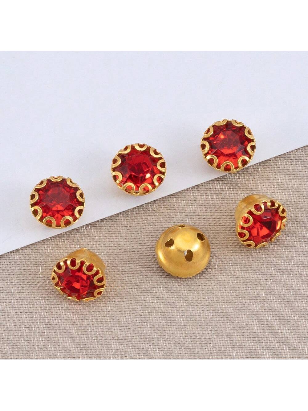 100pcs Mini Acrylic Rhinestone Red Loose Beads With Gold Alloy Base For Sewing Clothes Wedding Dress, Diy Crafts, Beaded Bracelets/Necklaces, Jewelry Making-Red-1