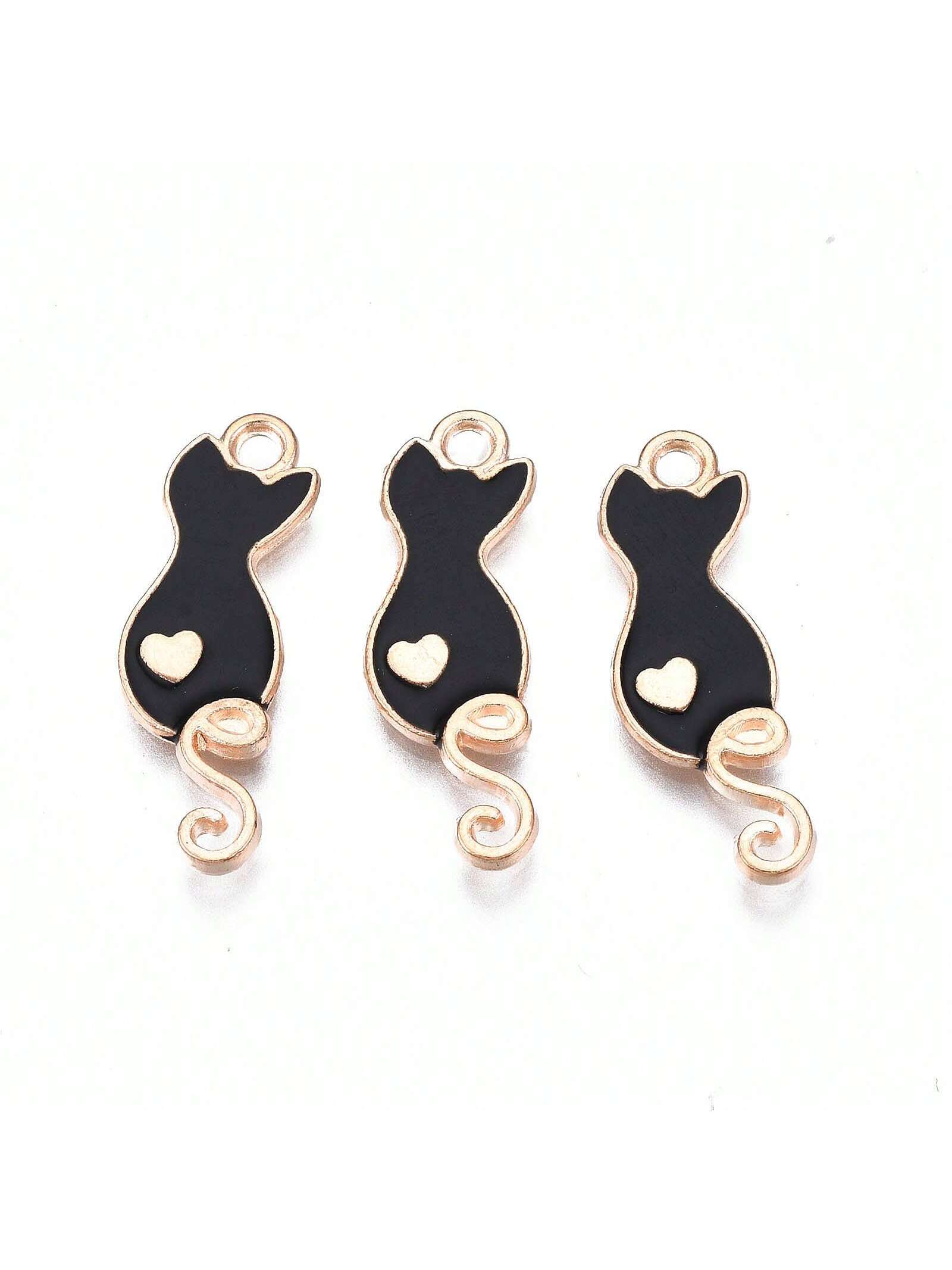 100pcs Black Cat Enamel Zinc Alloy Pendant With Heart Design, Diy Jewelry Making For Women'S Cute Style, Suitable For Various Occasions--1