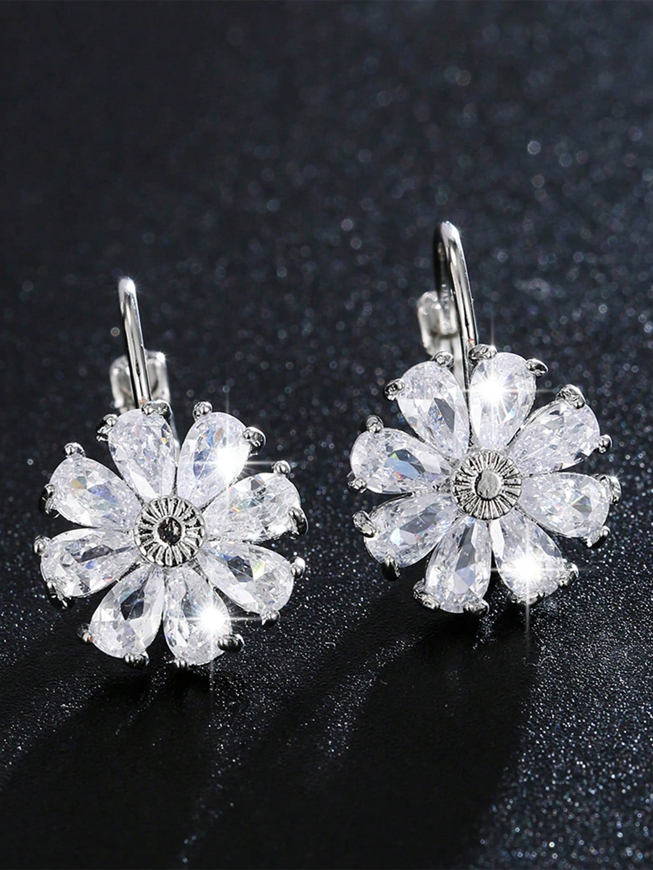 1 Pairs Flower Cubic Zirconia Hoop Earrings Women For Engagement Wedding Party Female Ear Fashion Jewelry-White-1