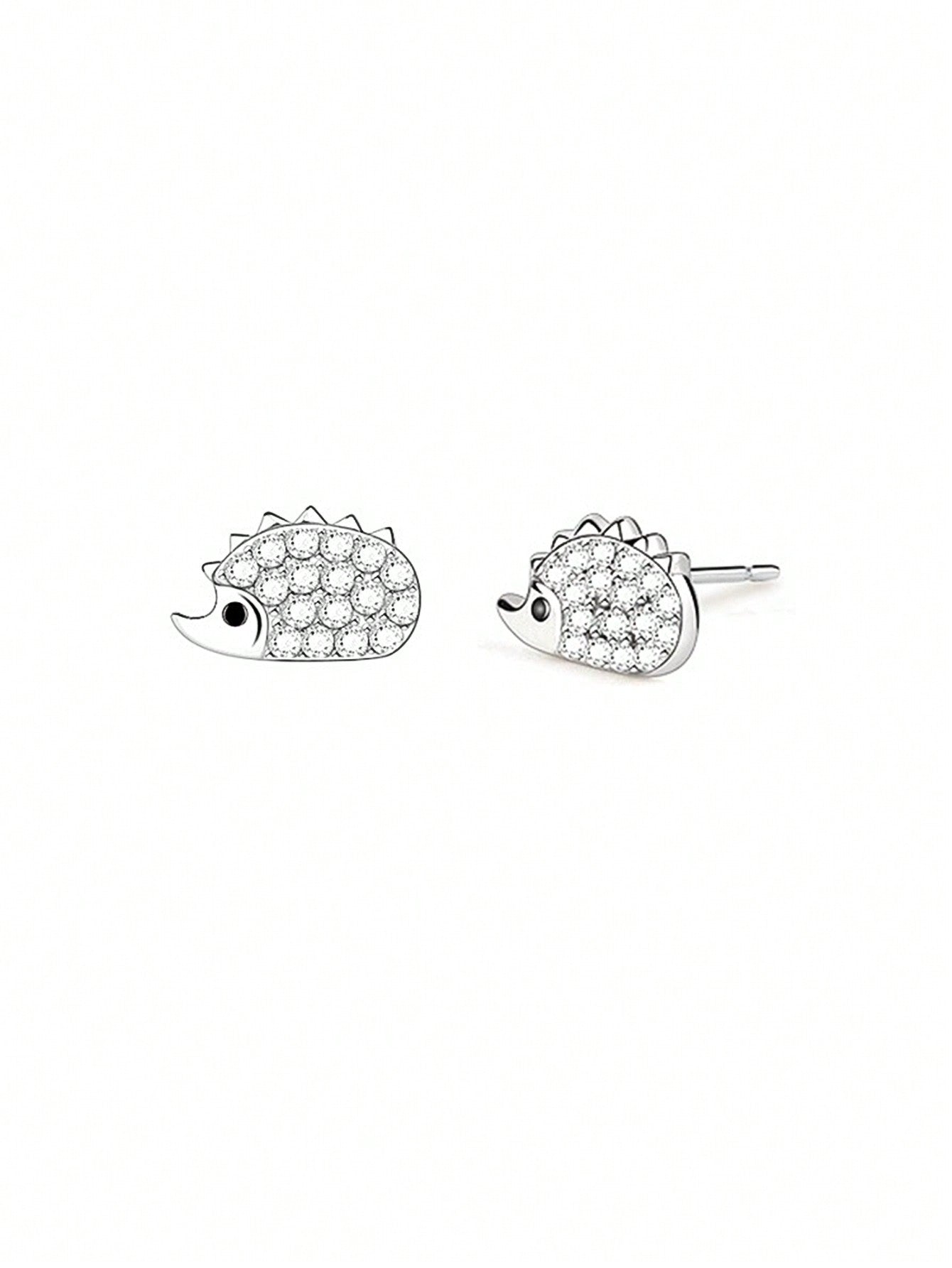 1 Pair Of Hedgehog-Shaped 925 Sterling Silver Electroplated White Gold  Stud Earrings Birthday Gift-White-1