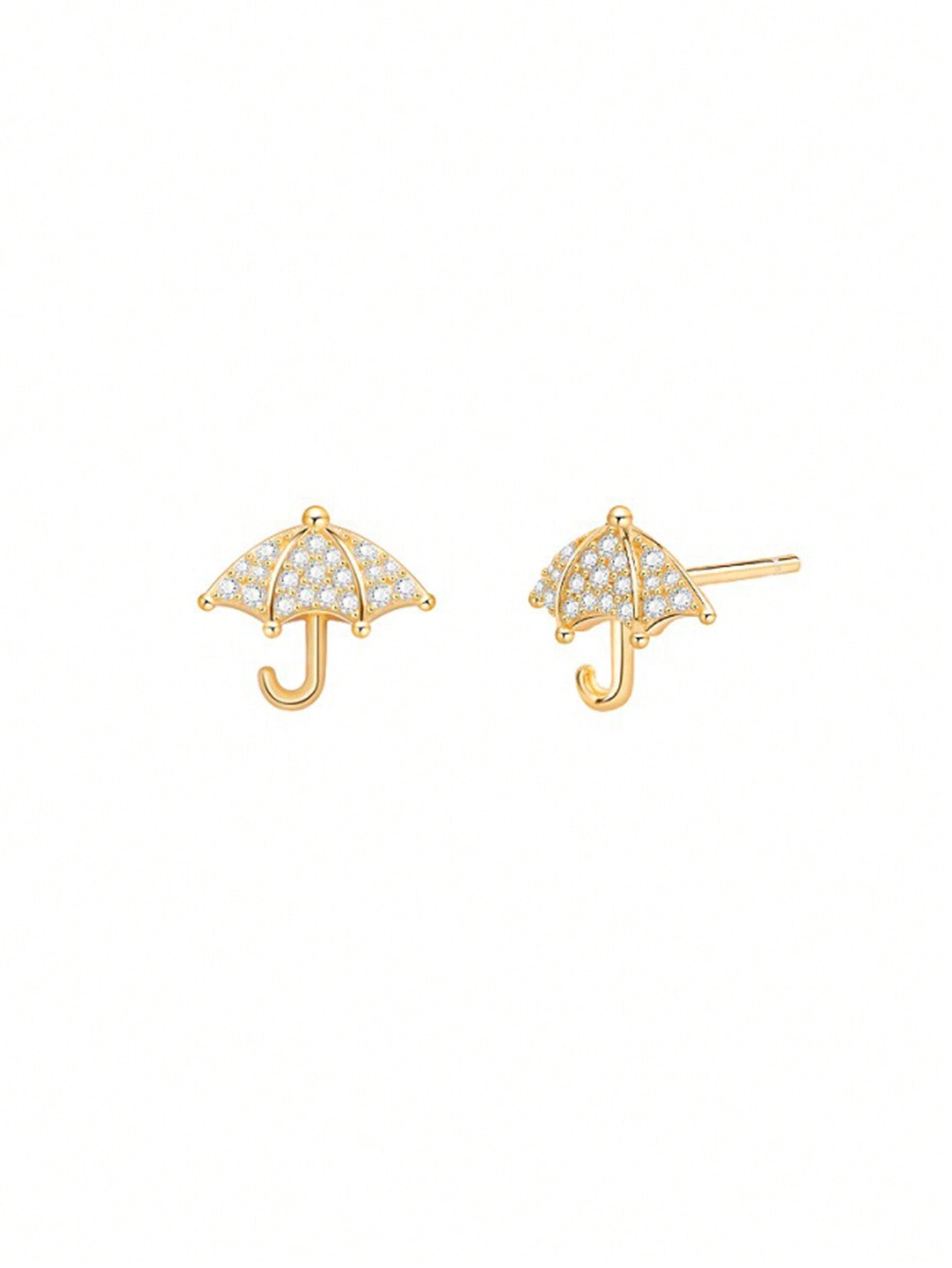 1 Pair Of Sterling Silver Jewelry  Gold-Plated Romantic Umbrella Earrings Valentine'S Day Gift-Yellow Gold-1