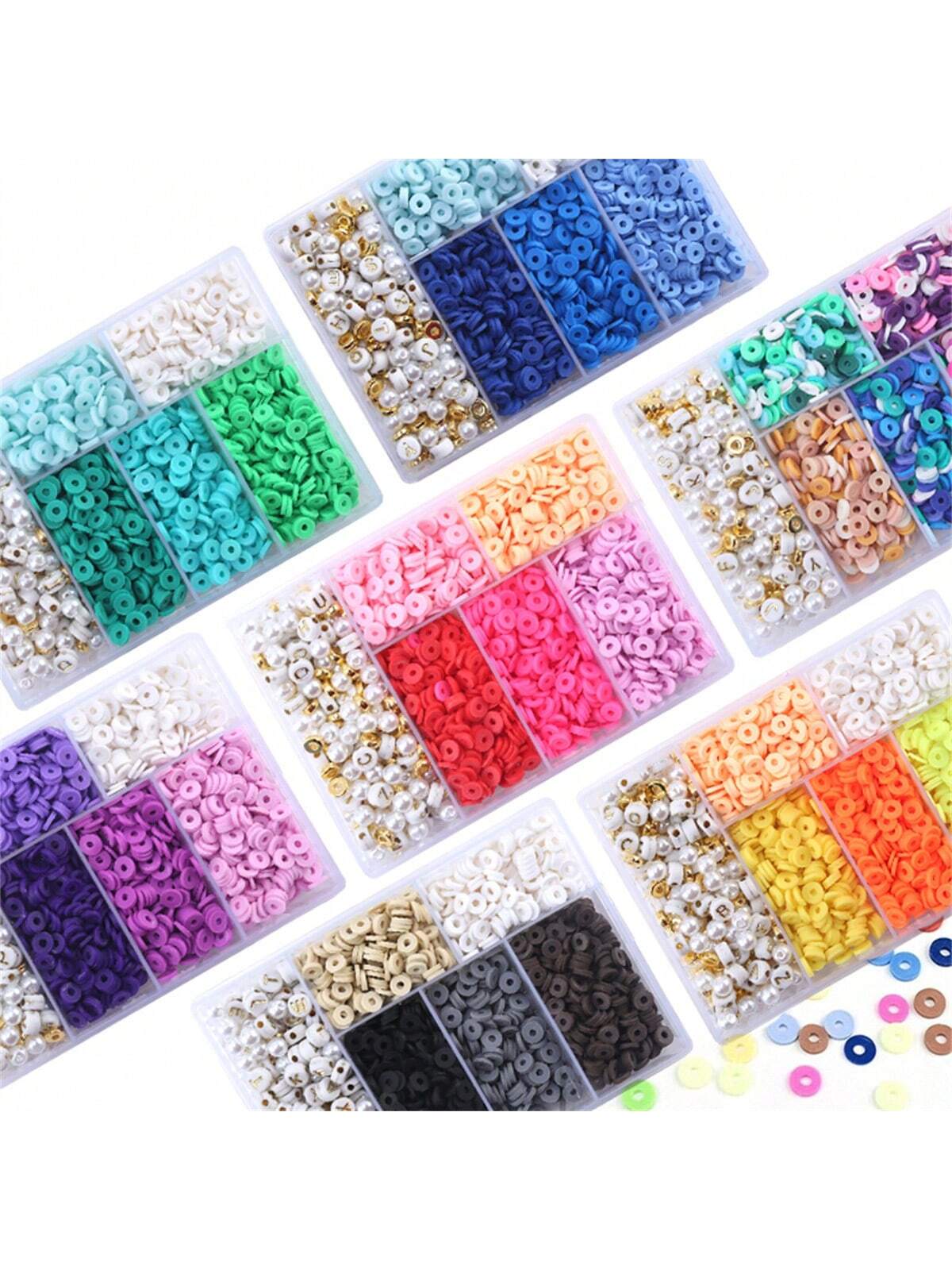 1750pcs 6mm Flat Clay Beads Set Box Clay Beads + Letter Beads + Pearls Kit For Handmade Bracelet Bead Necklace--1